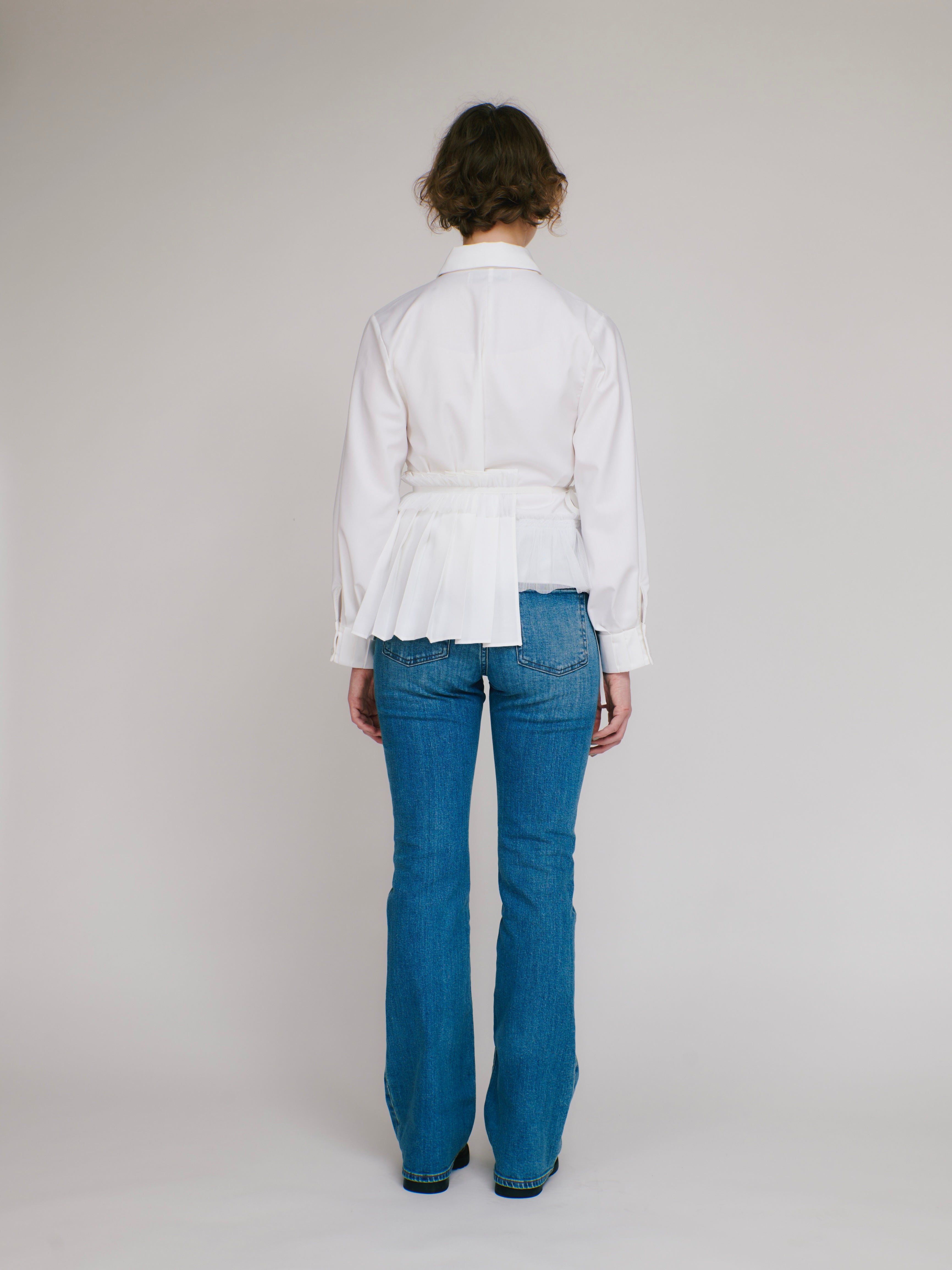 Asymmetry pleats shirt (white)