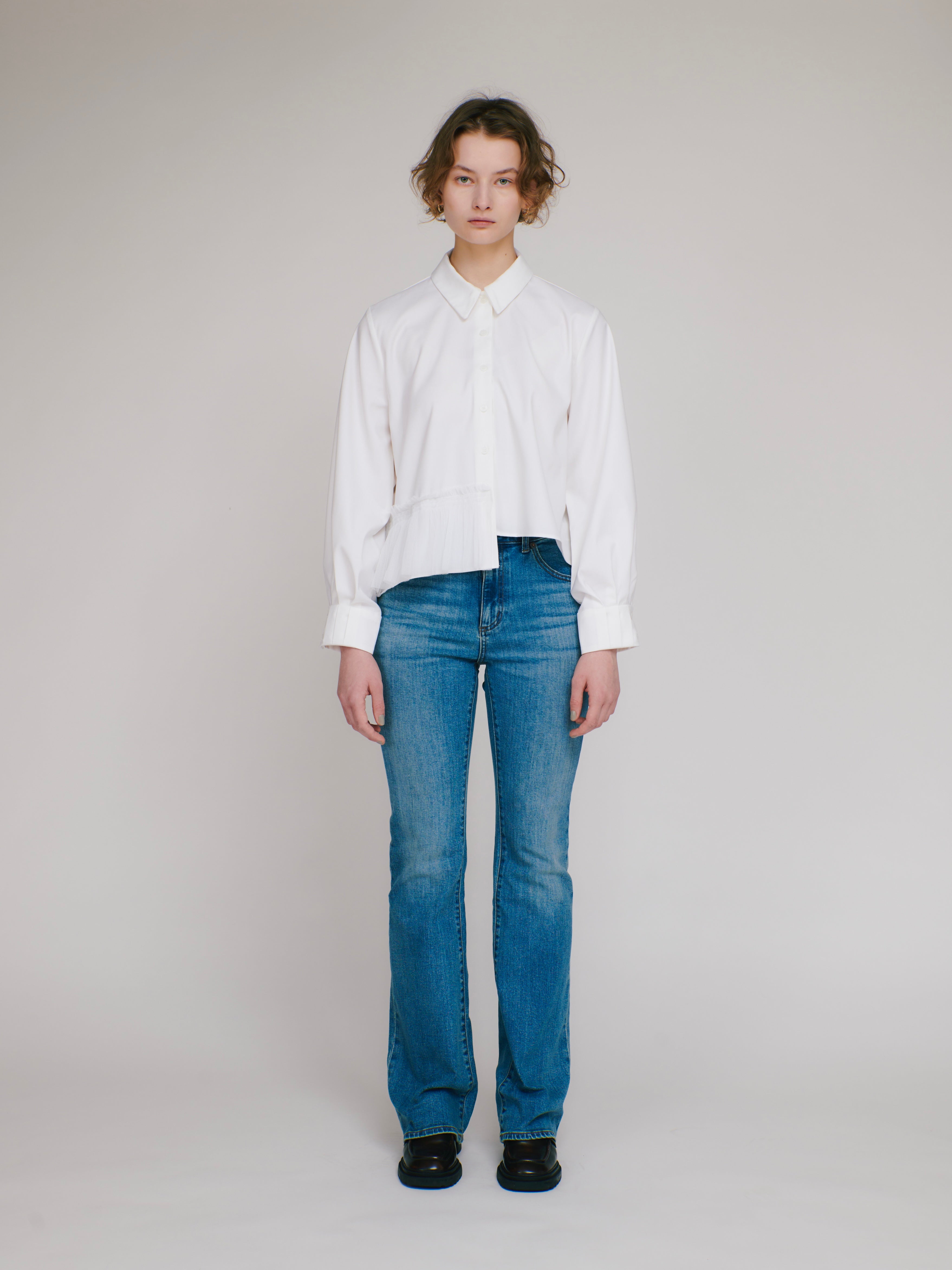 Asymmetry pleats shirt (white)