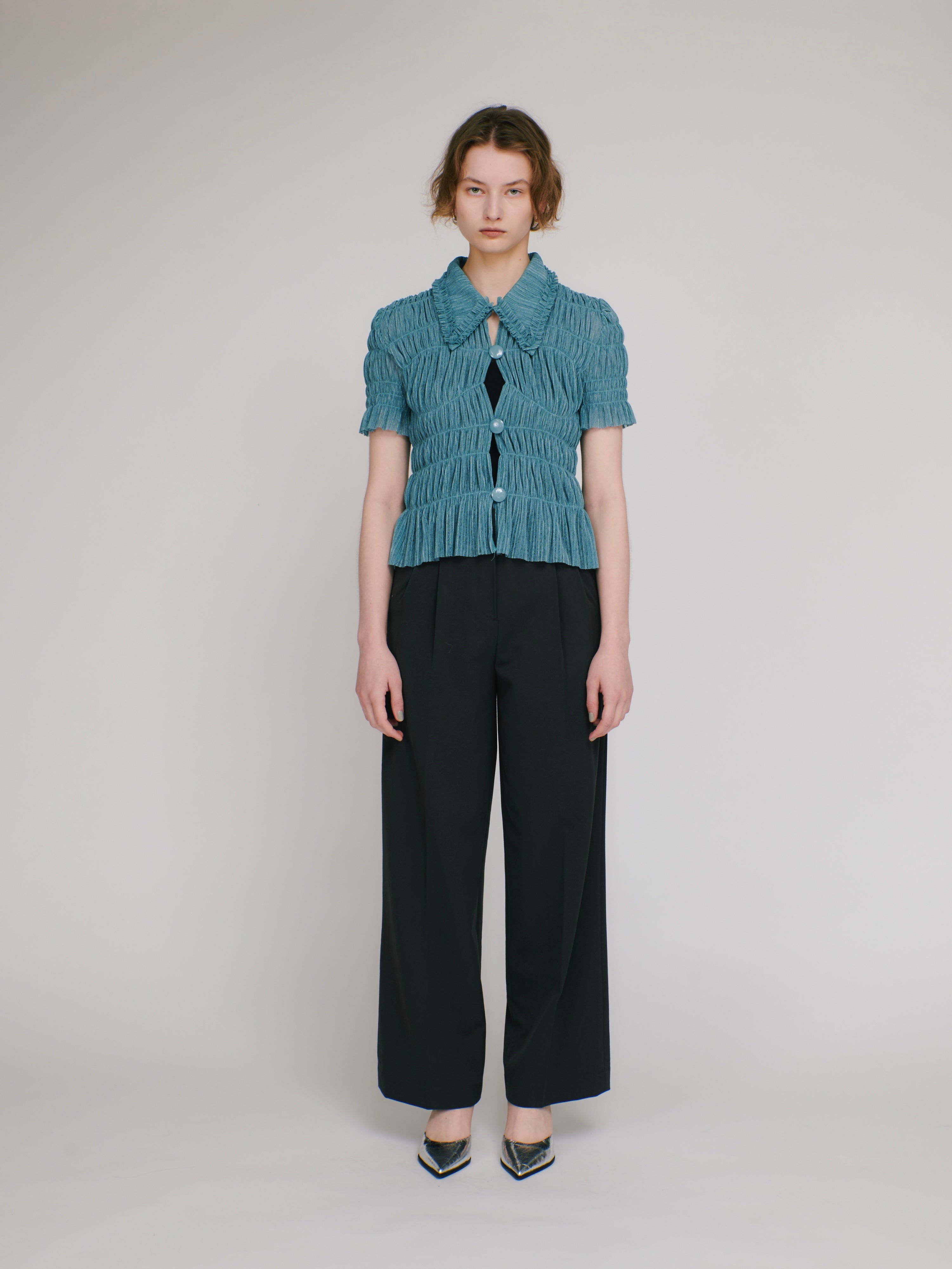 Shirring sheer shirt (turquoise)