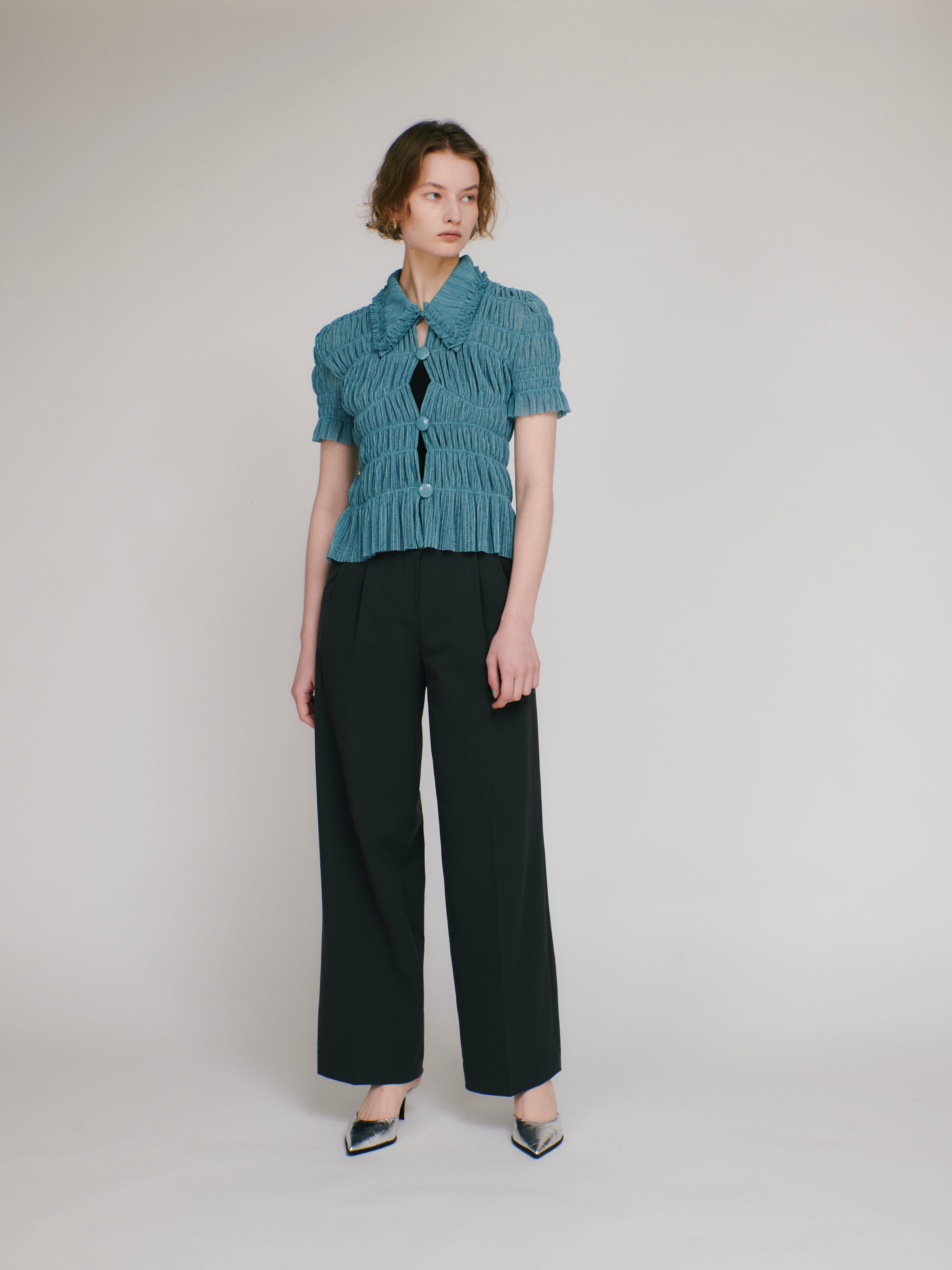 Shirring sheer shirt (turquoise)