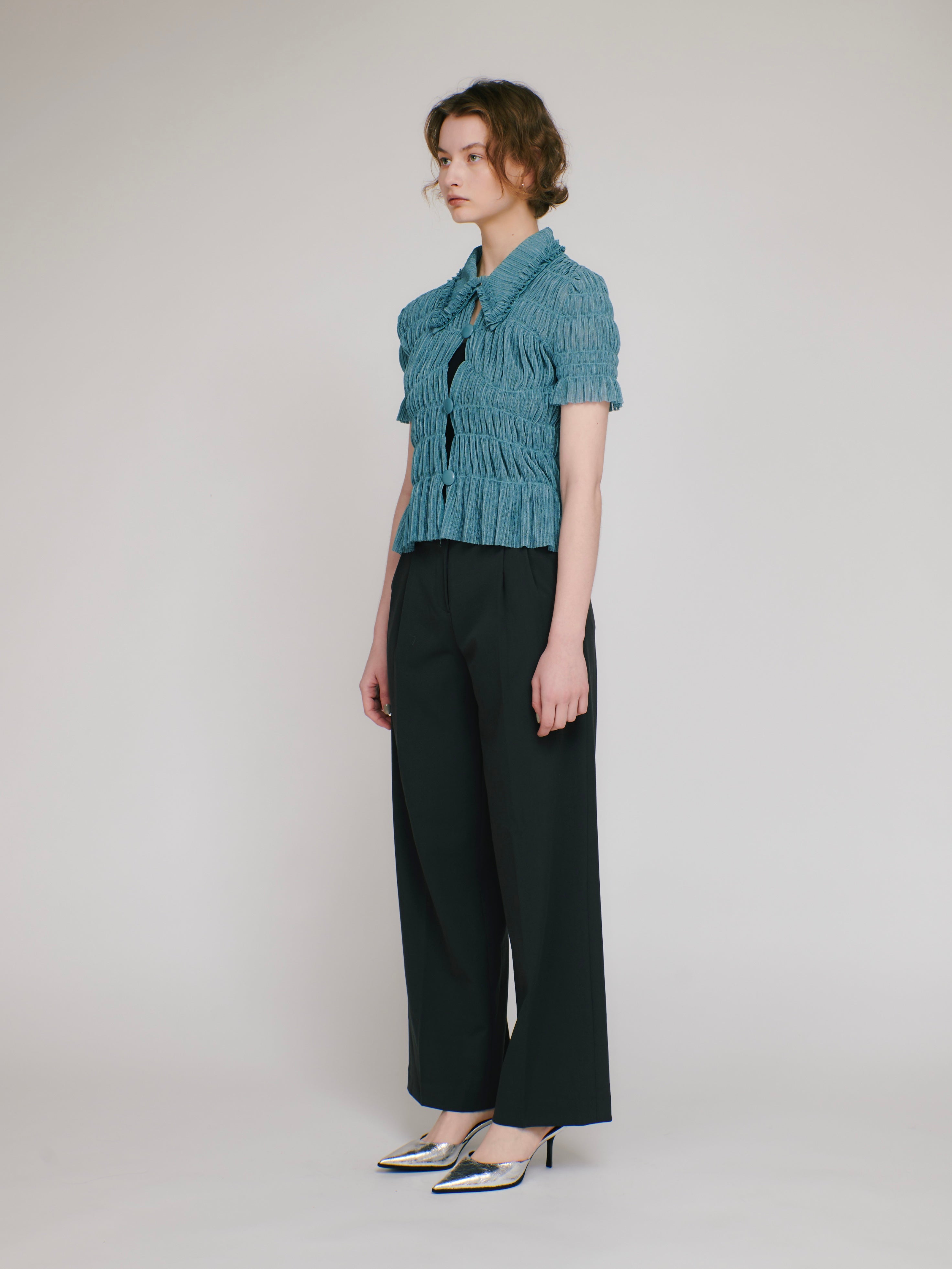 Shirring sheer shirt (turquoise)