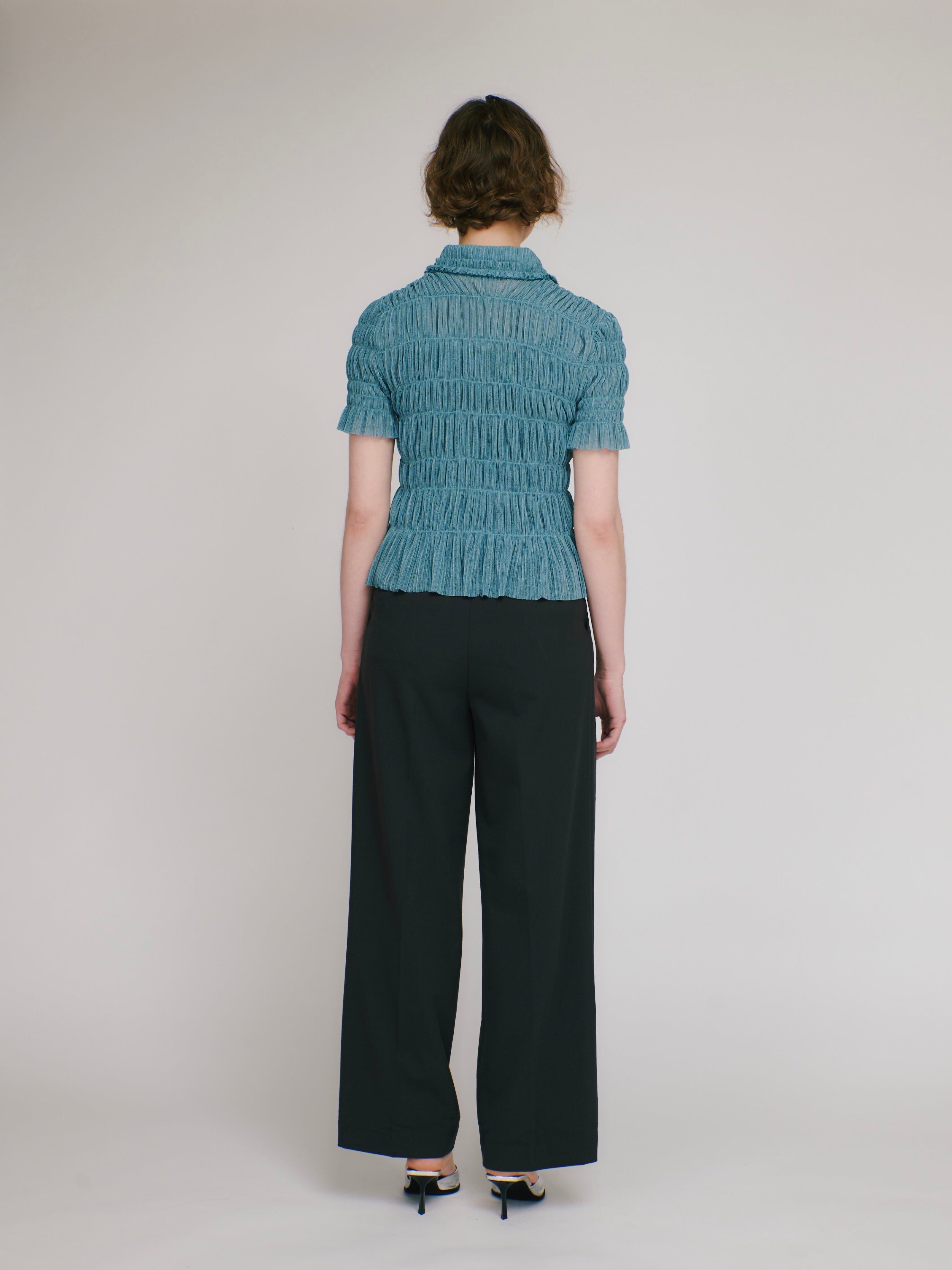Shirring sheer shirt (turquoise)