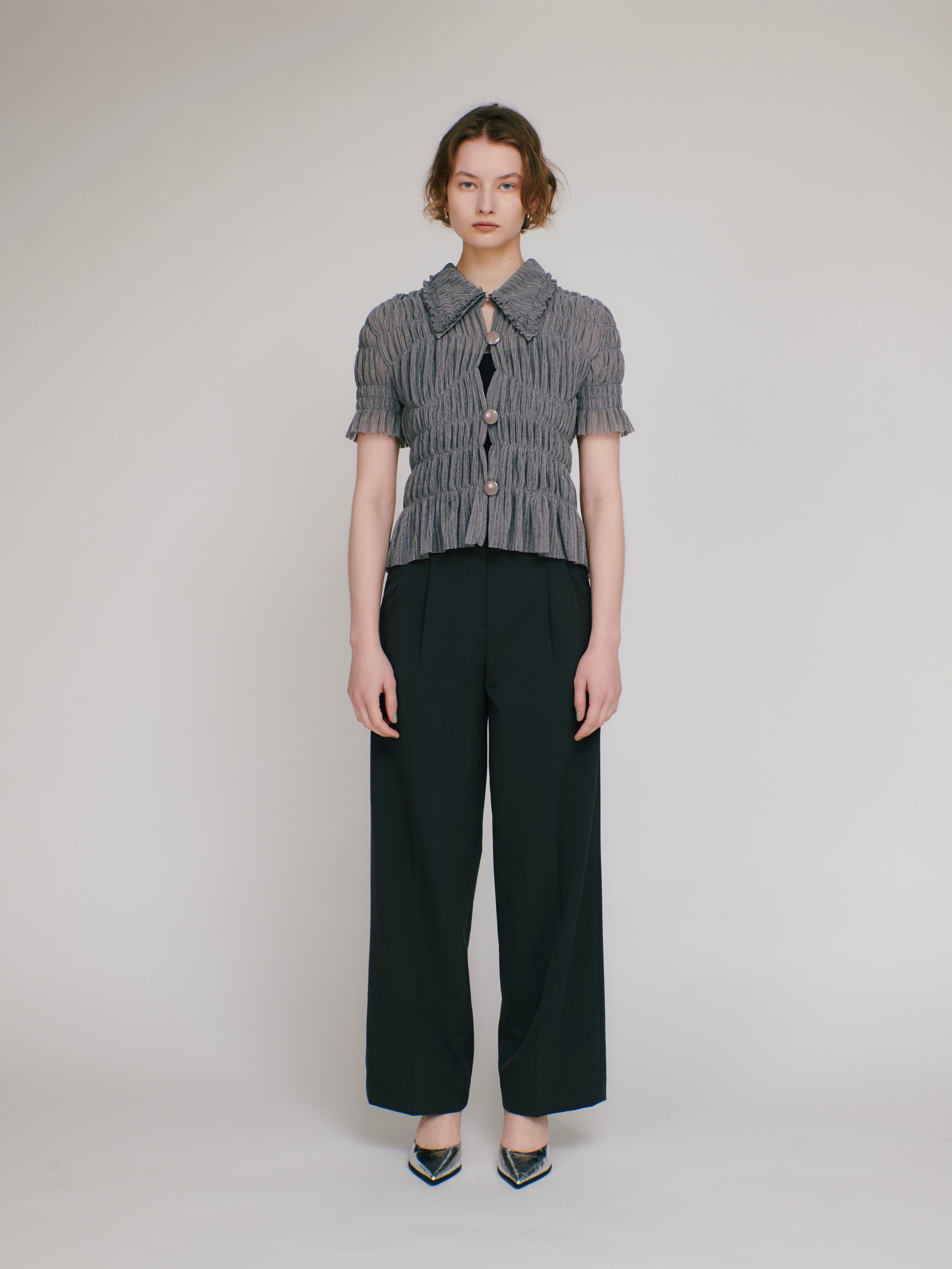 Shirring sheer shirt (gray)