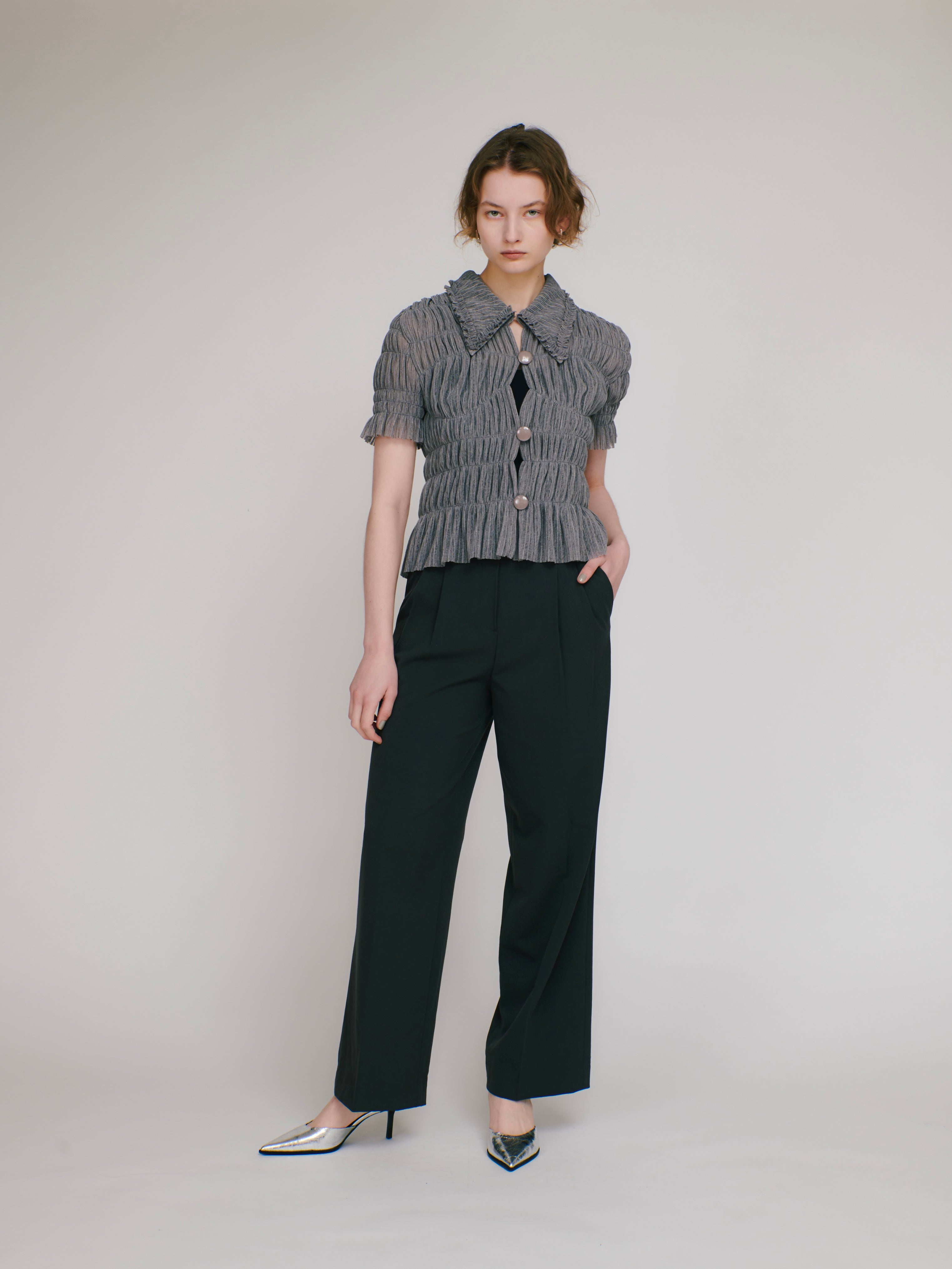 Shirring sheer shirt (gray)