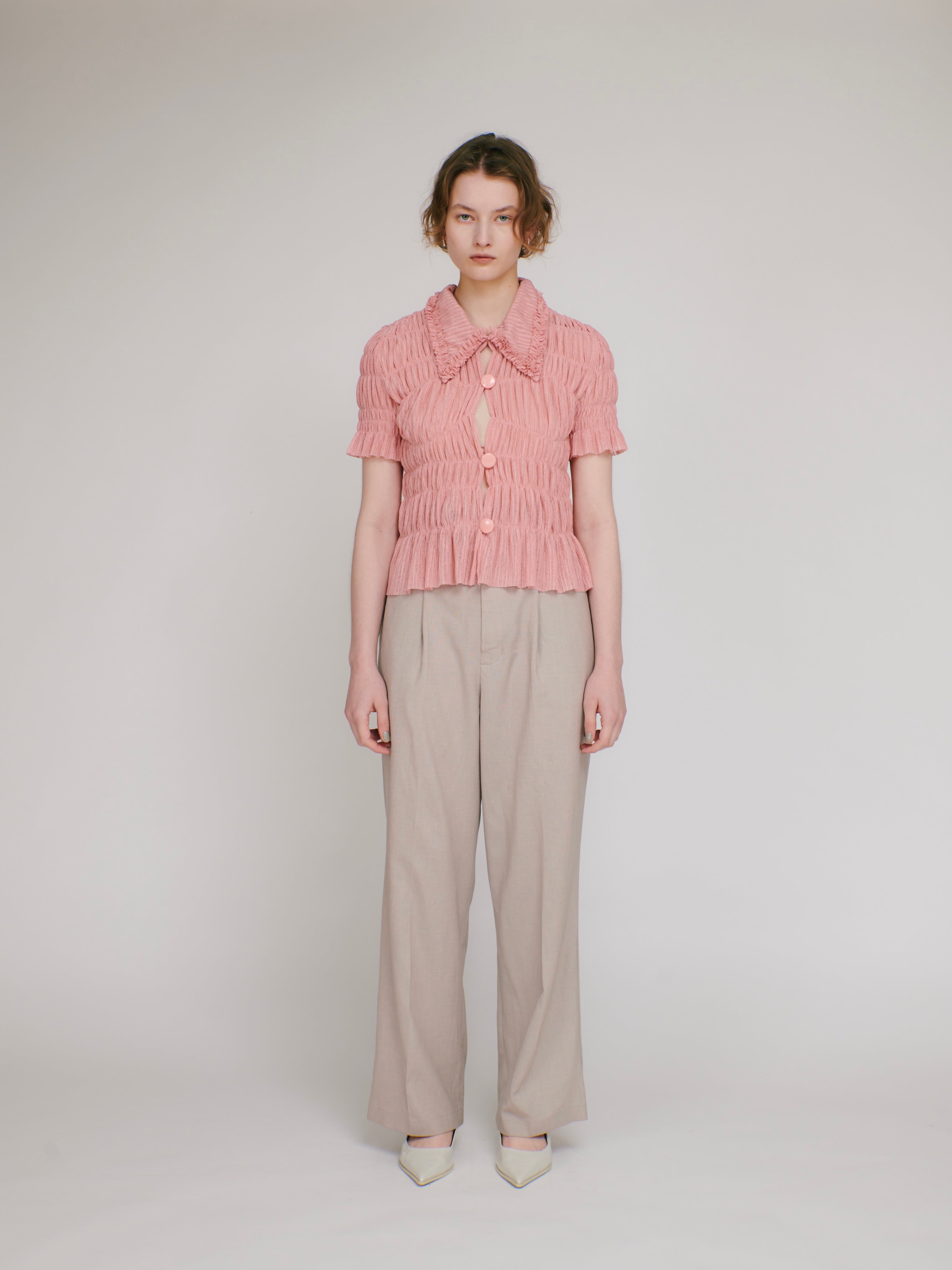 Shirring sheer shirt (pink)