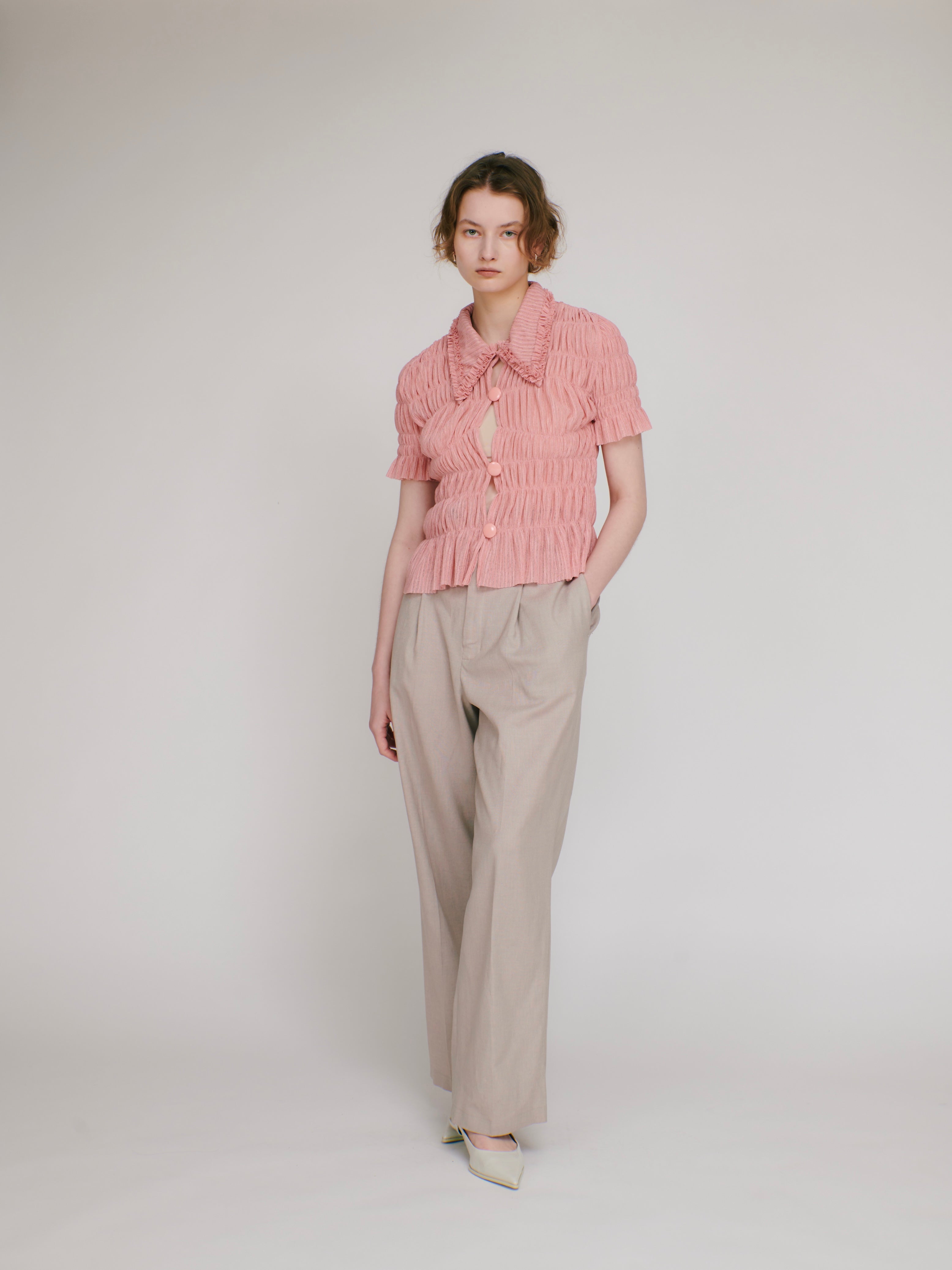 Shirring sheer shirt (pink)