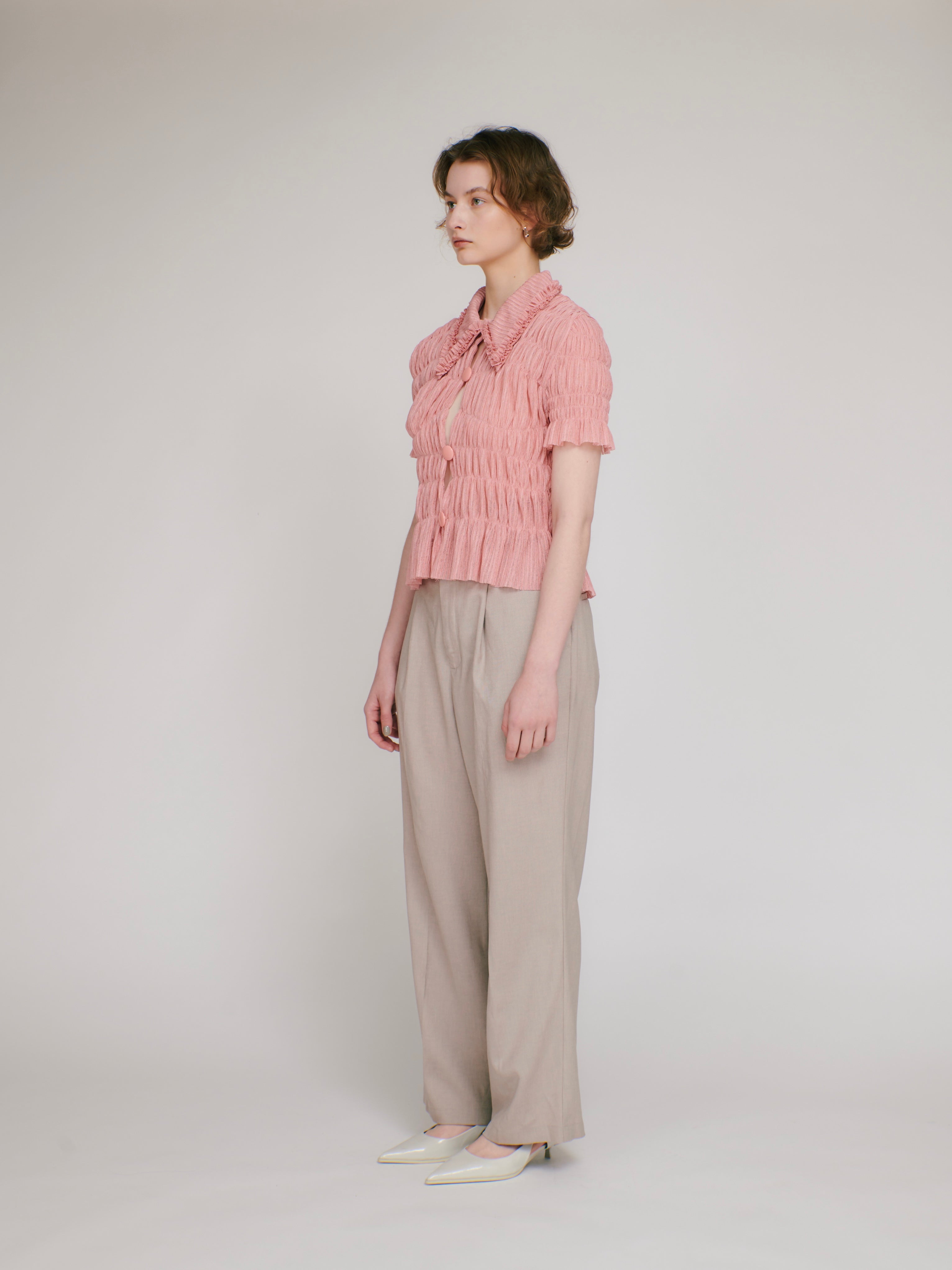 Shirring sheer shirt (pink)