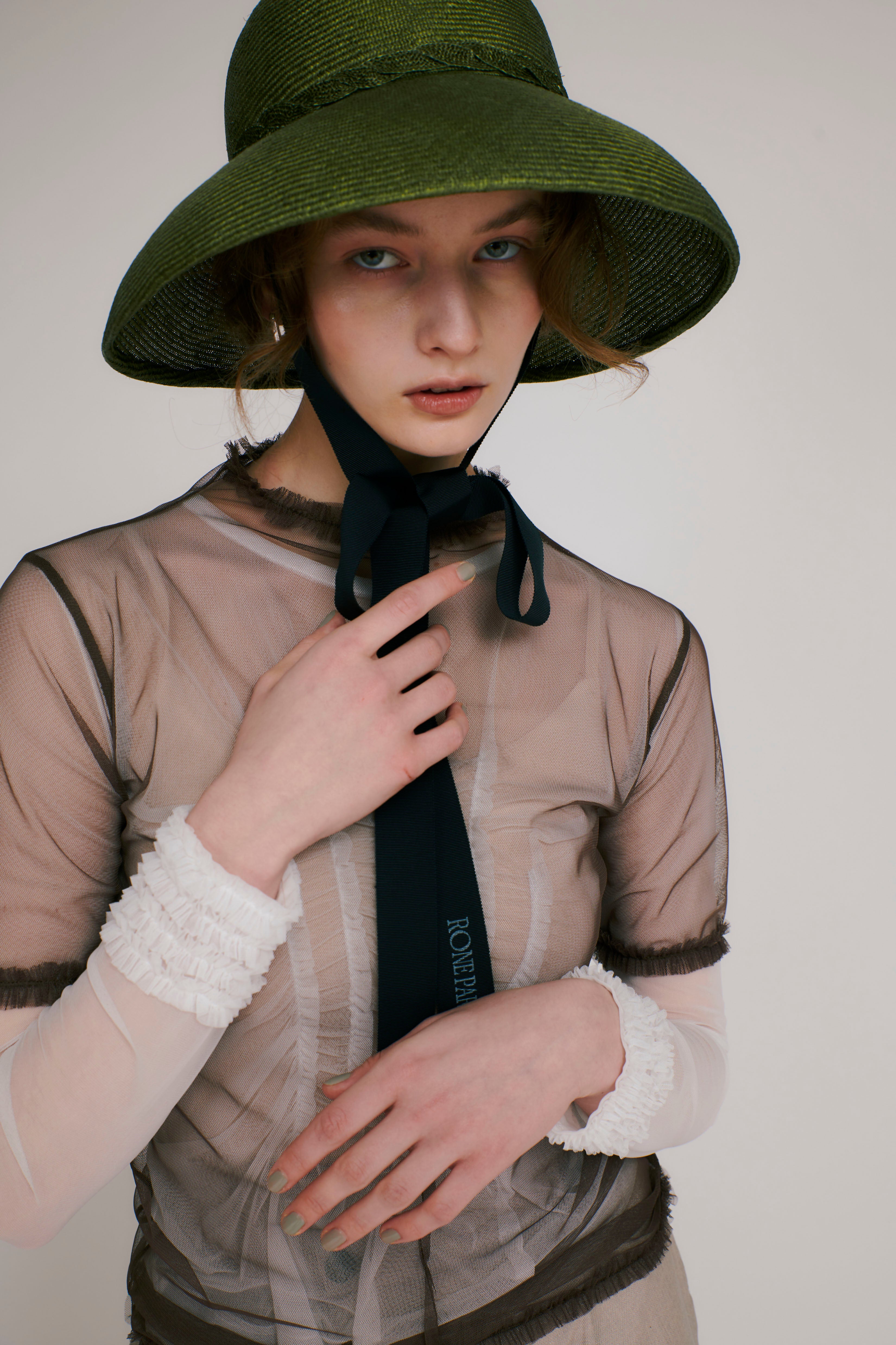 4way layered sheer top (white×brown)