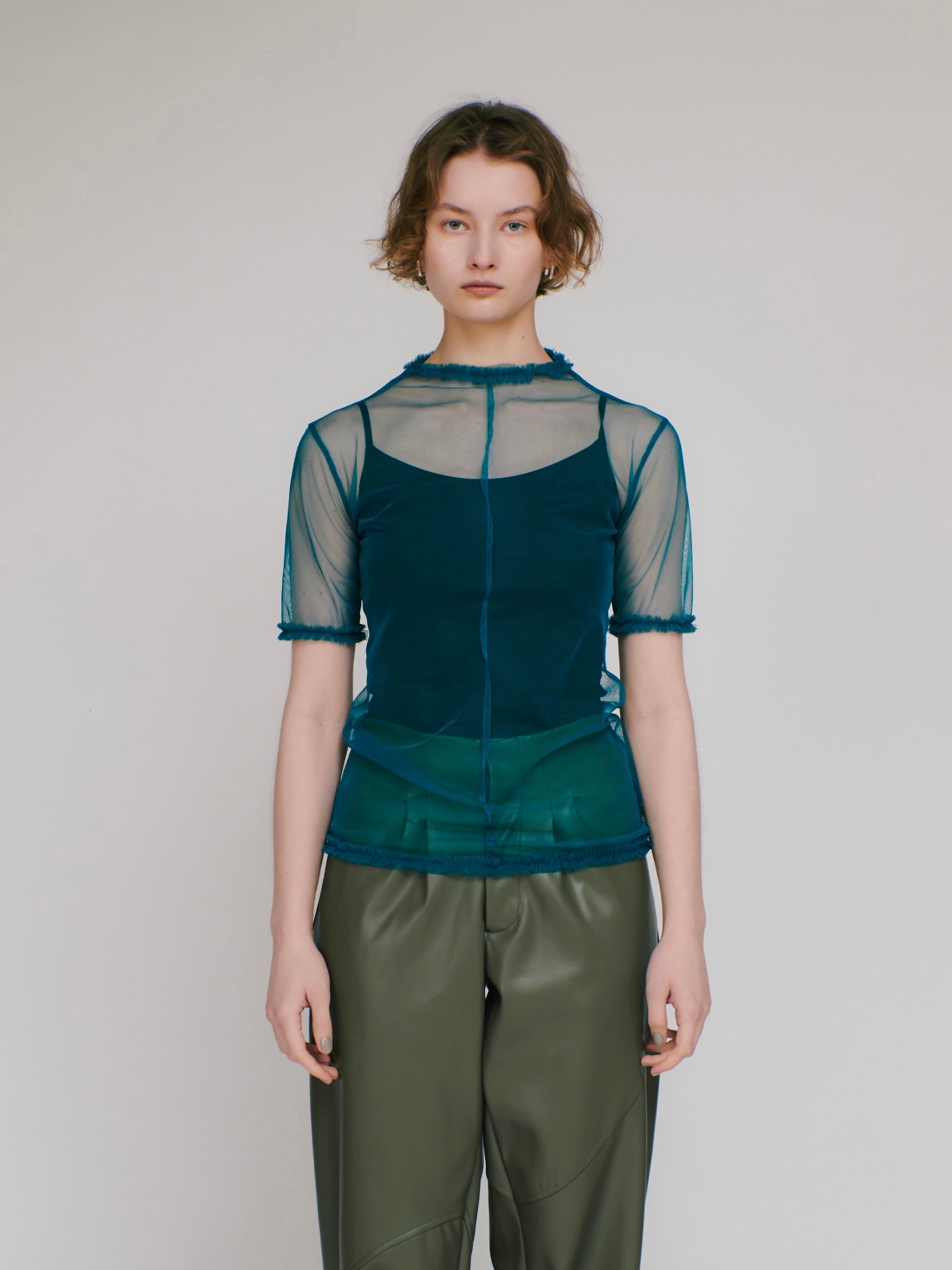 4way layered sheer top (blue×turquoise)