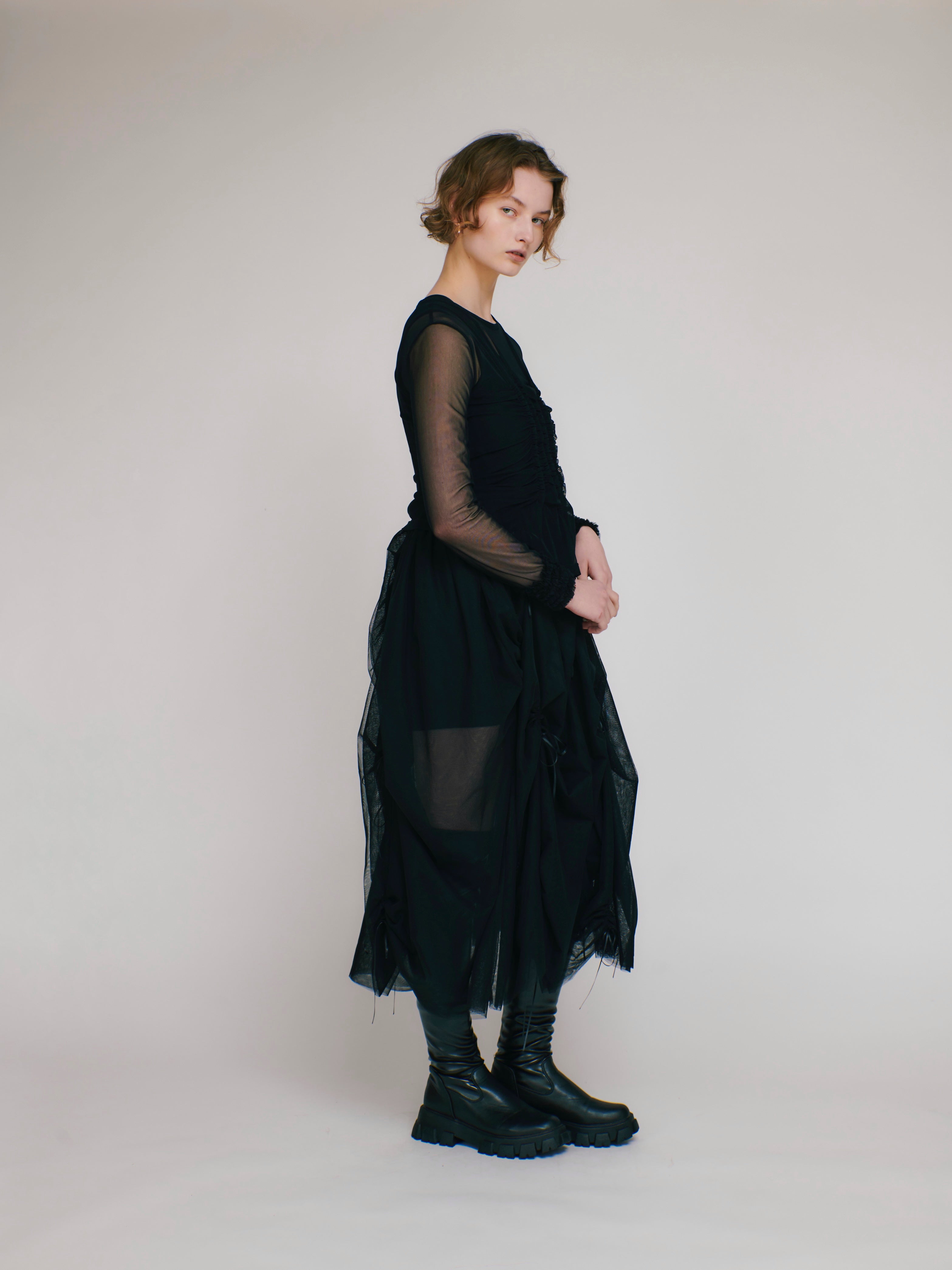 Tulle ribbon dress (black)