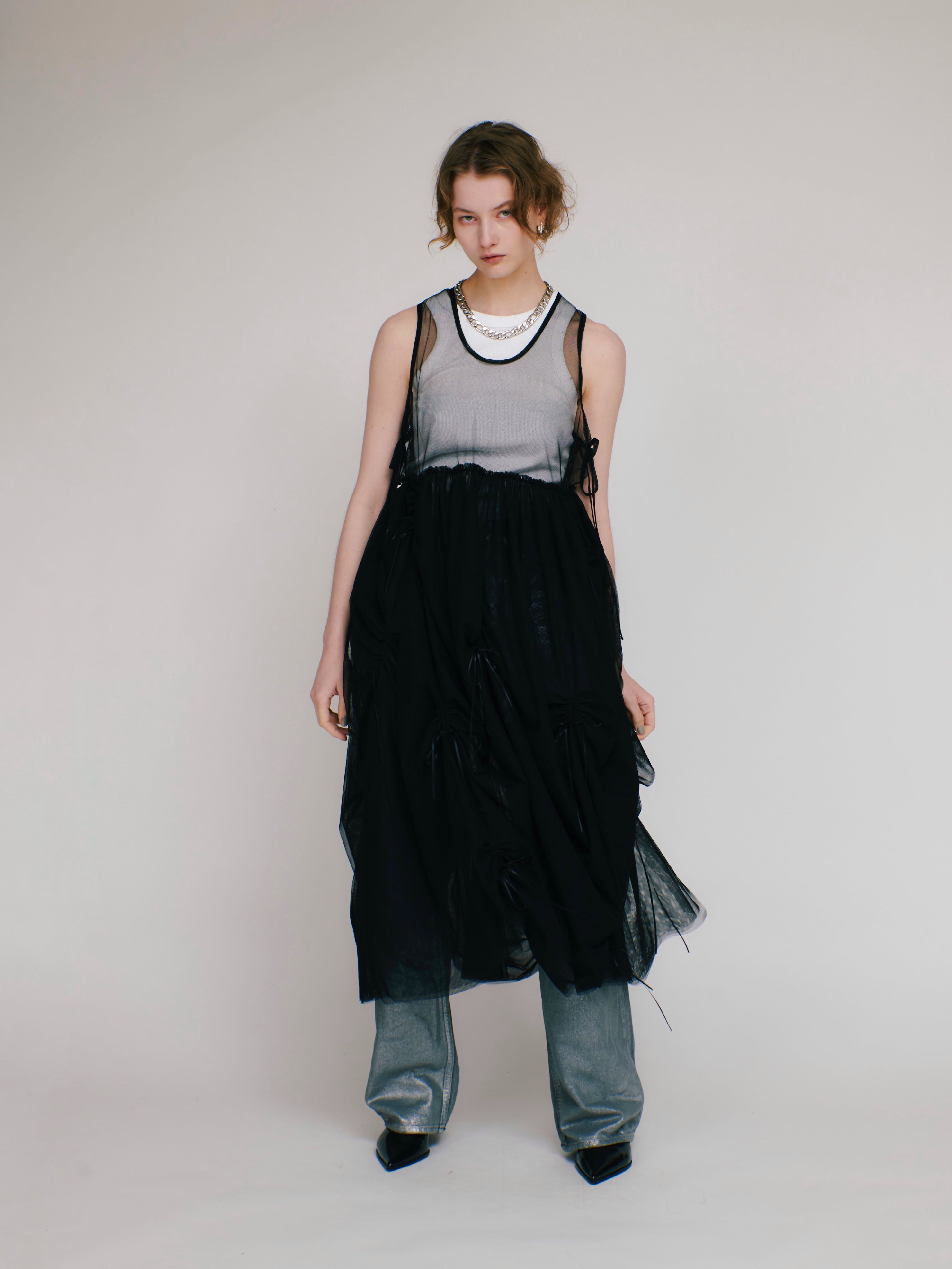 Tulle ribbon dress (black)