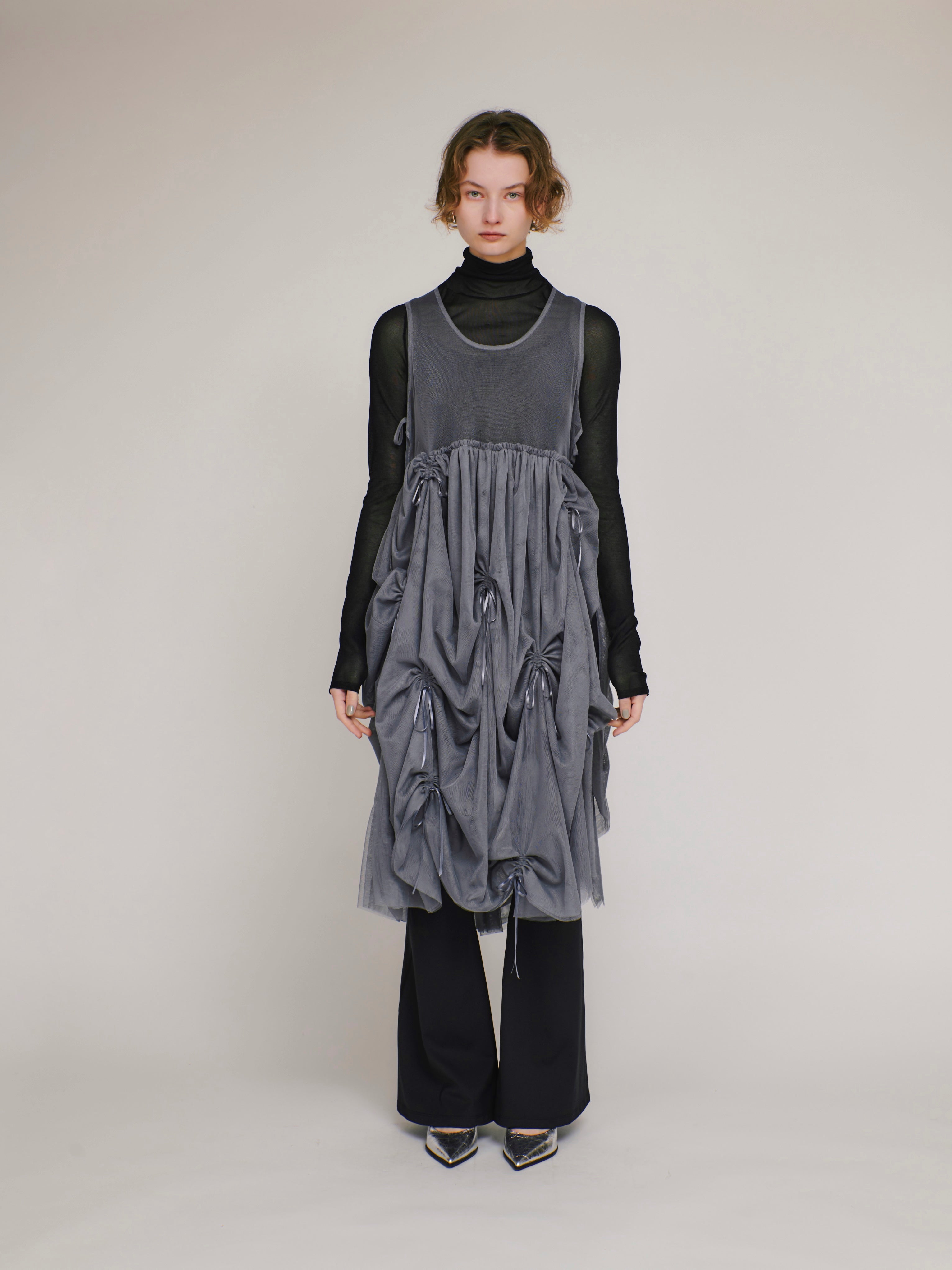 Tulle ribbon dress (gray)
