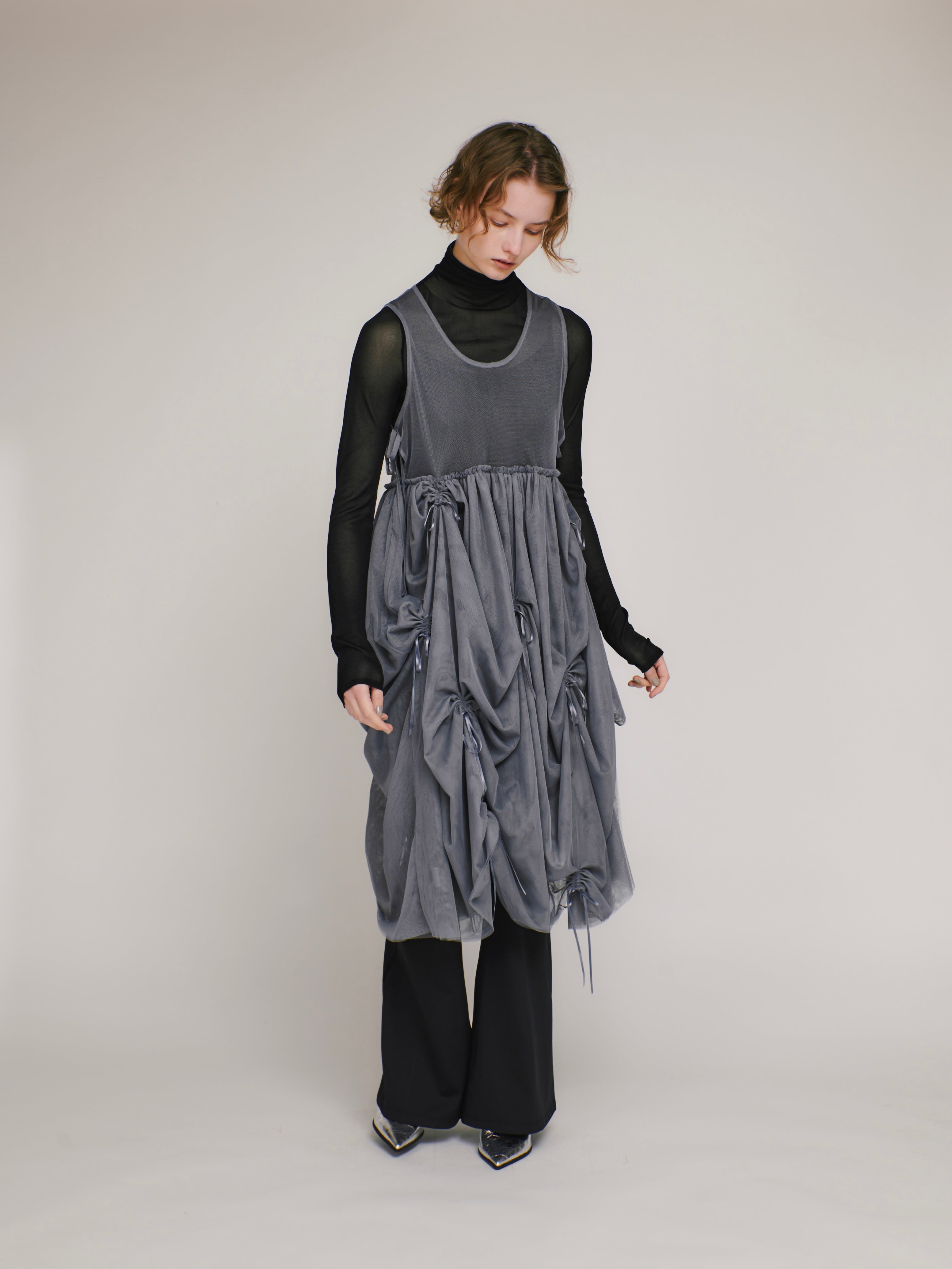 Tulle ribbon dress (gray)