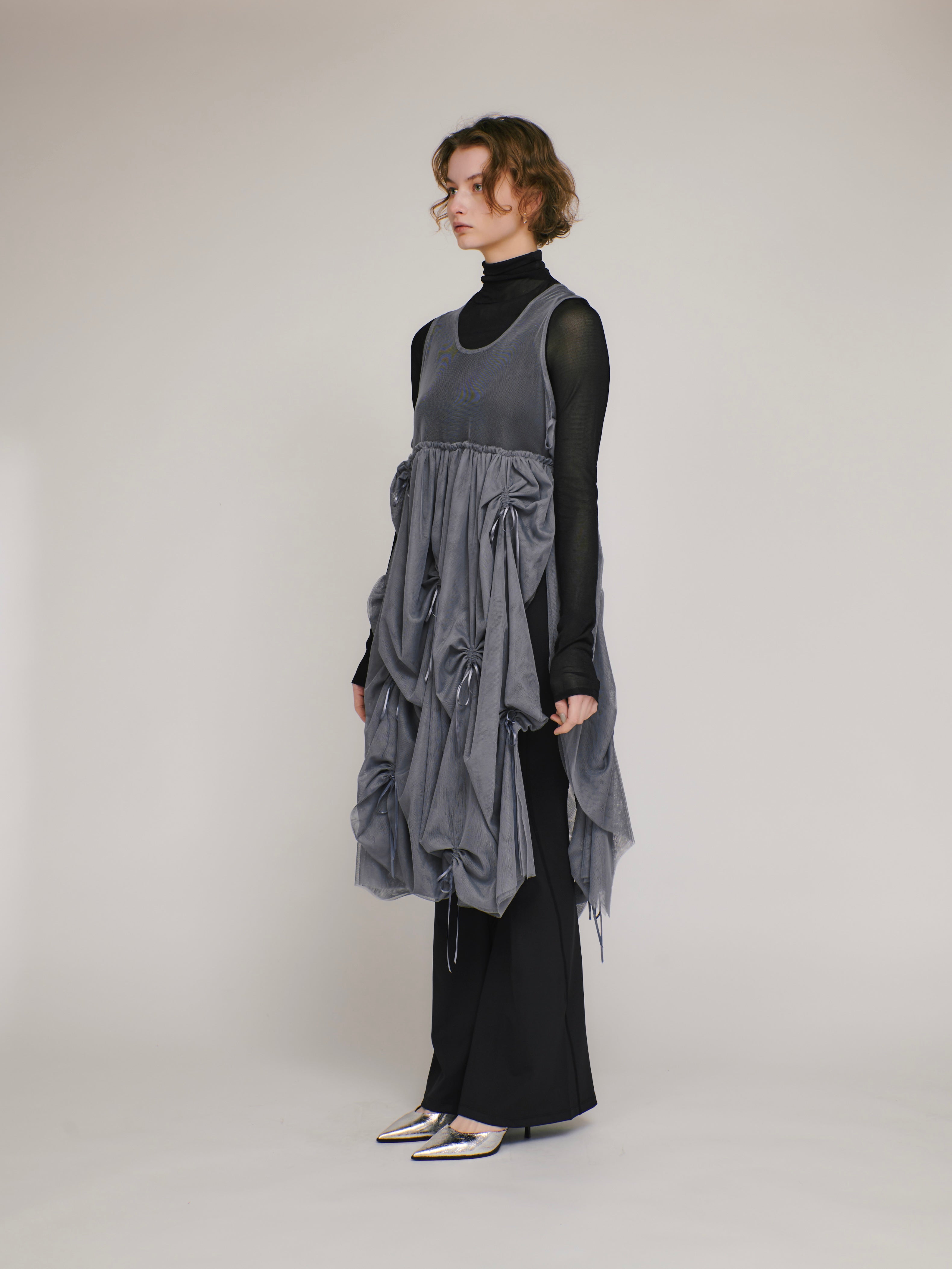 Tulle ribbon dress (gray)