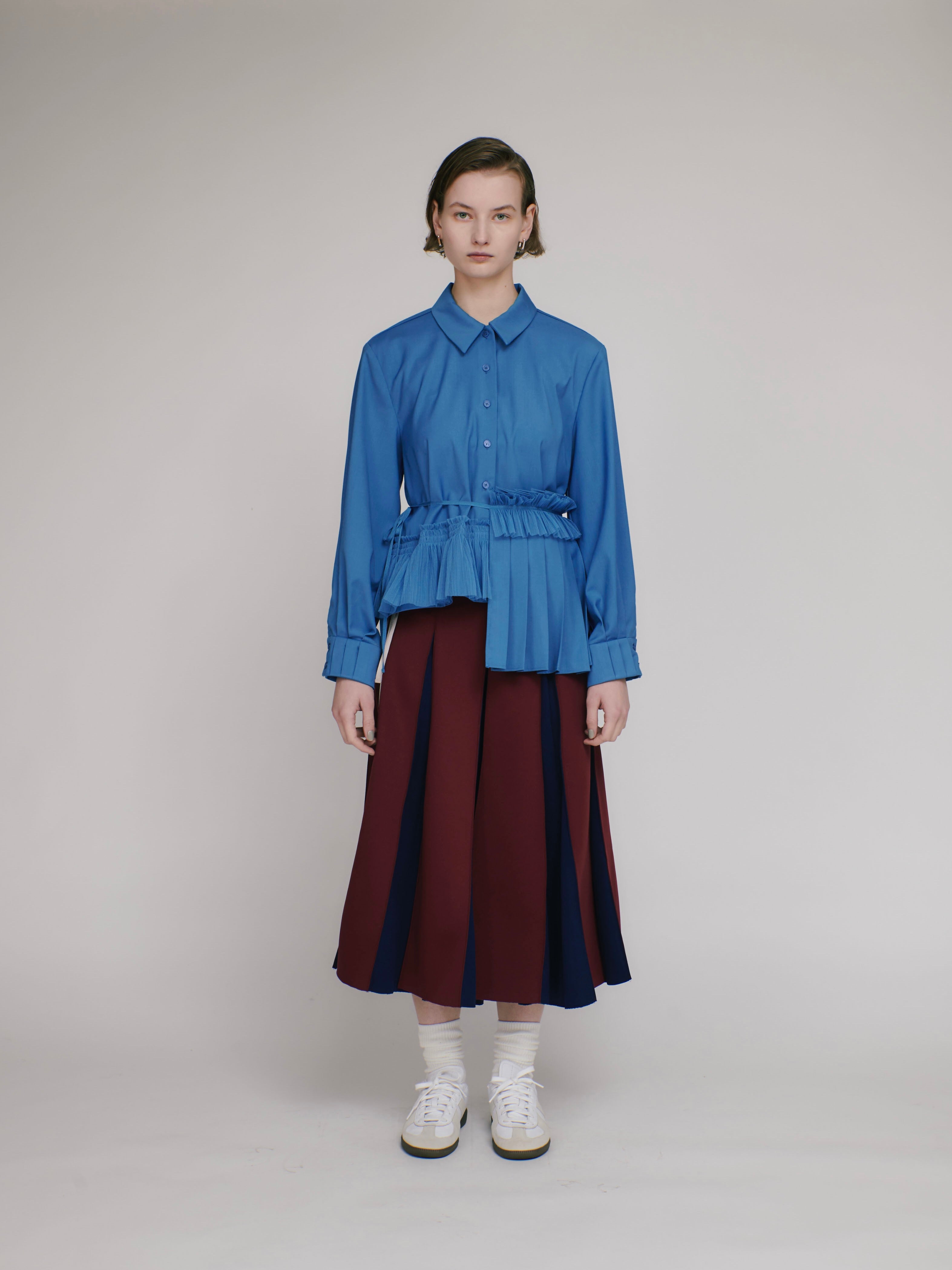 Asymmetry pleats shirt (black)