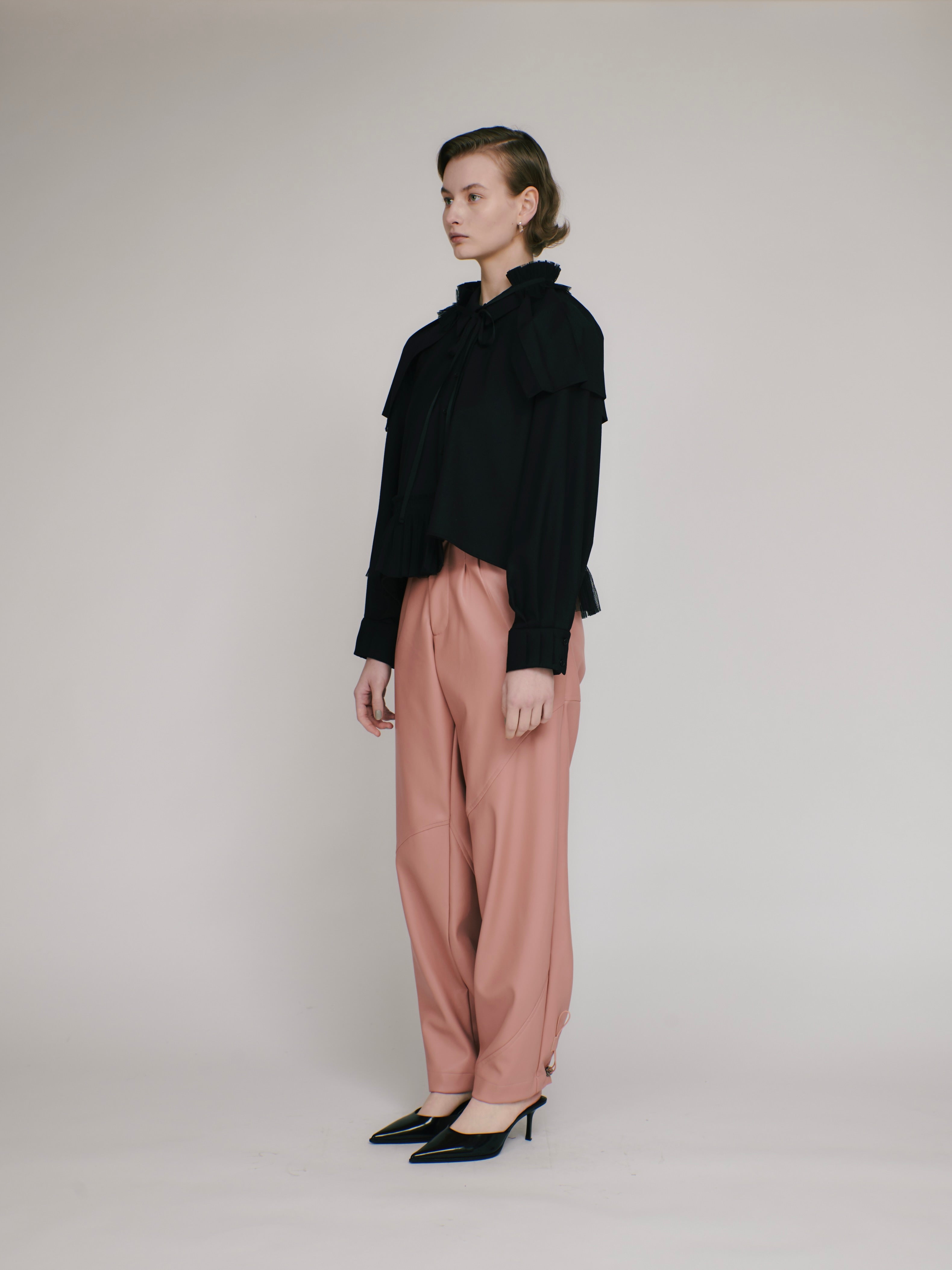 Asymmetry pleats shirt (black)