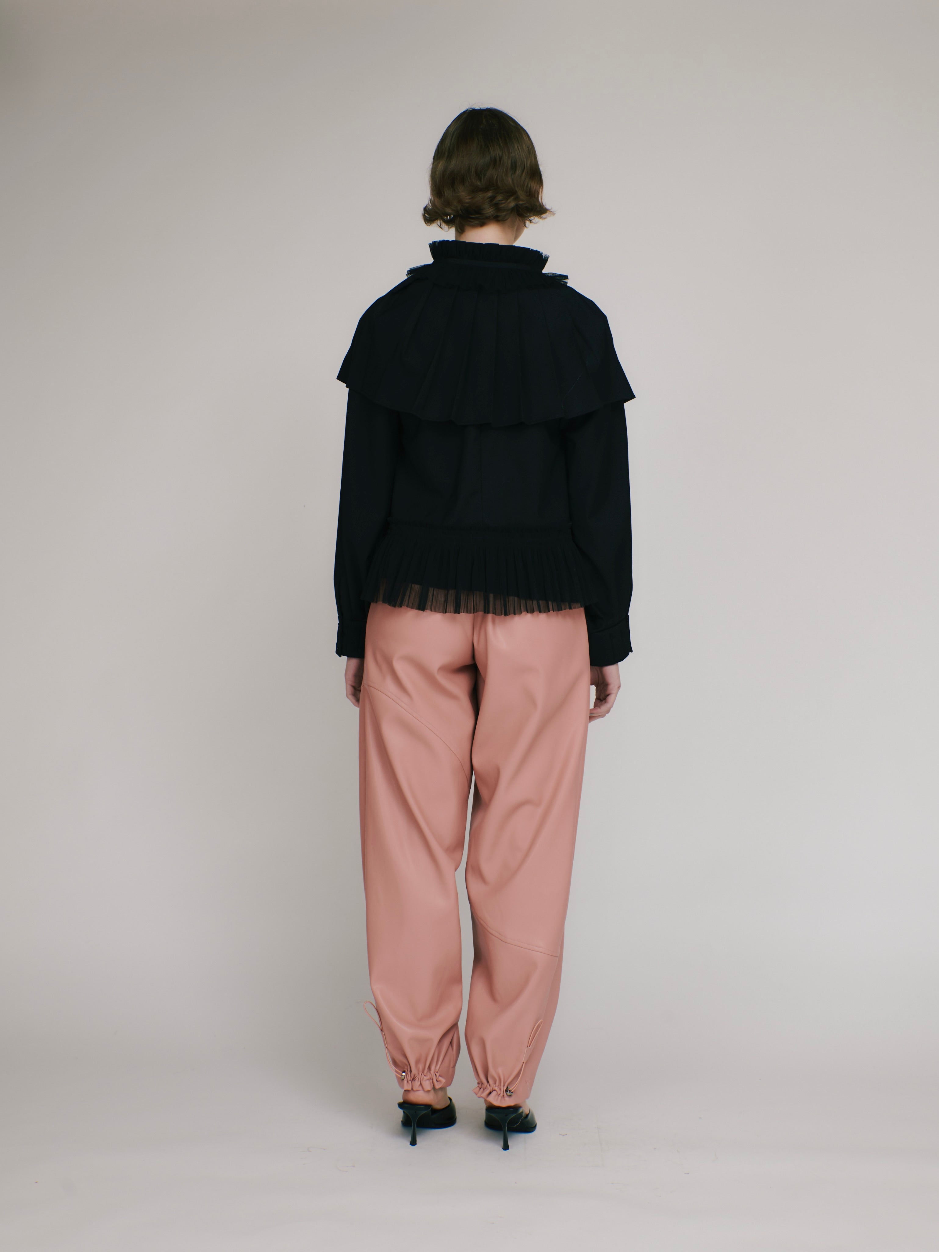 Asymmetry pleats shirt (black)