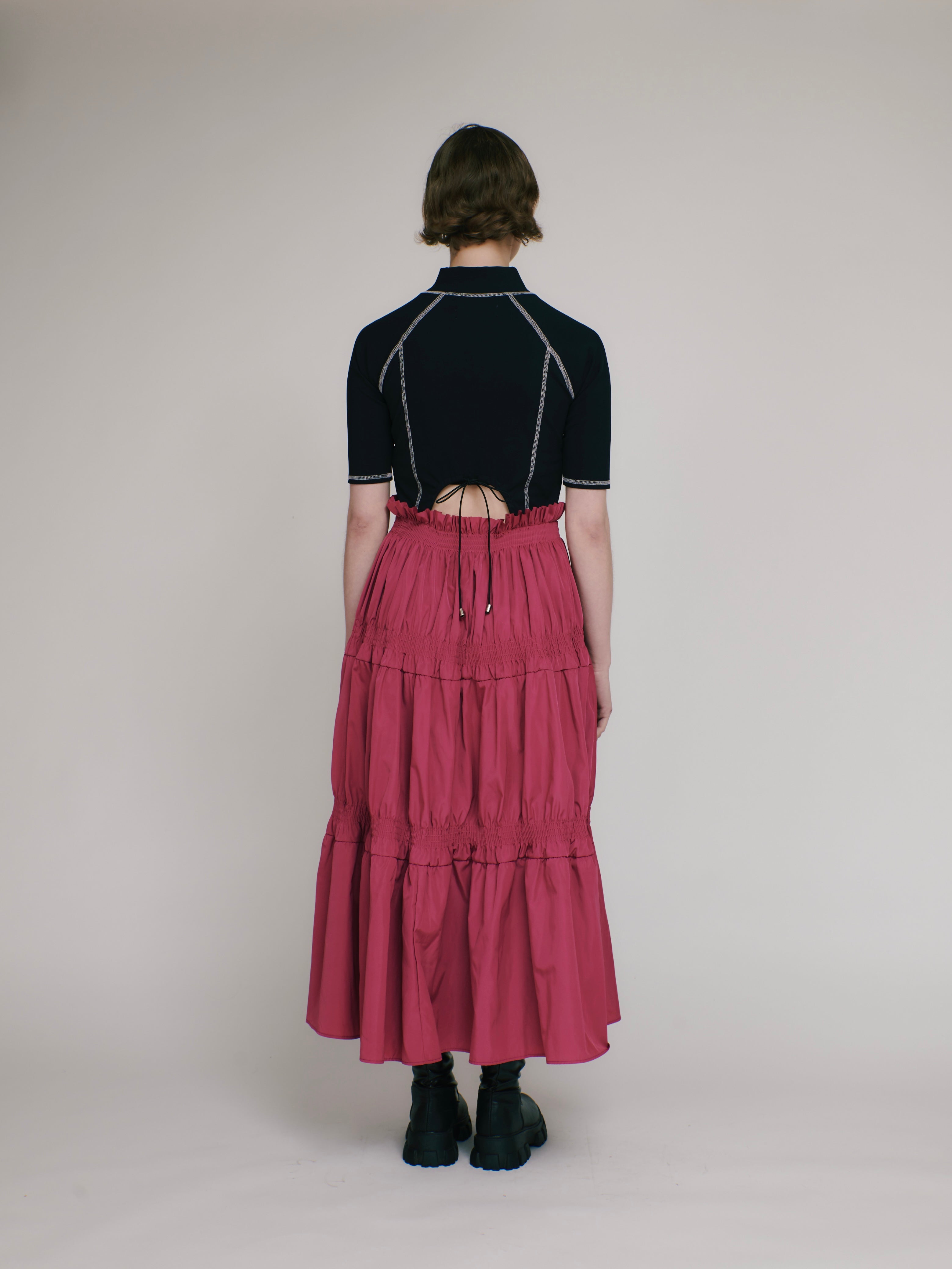 Scuba top tiered dress (black-pink)