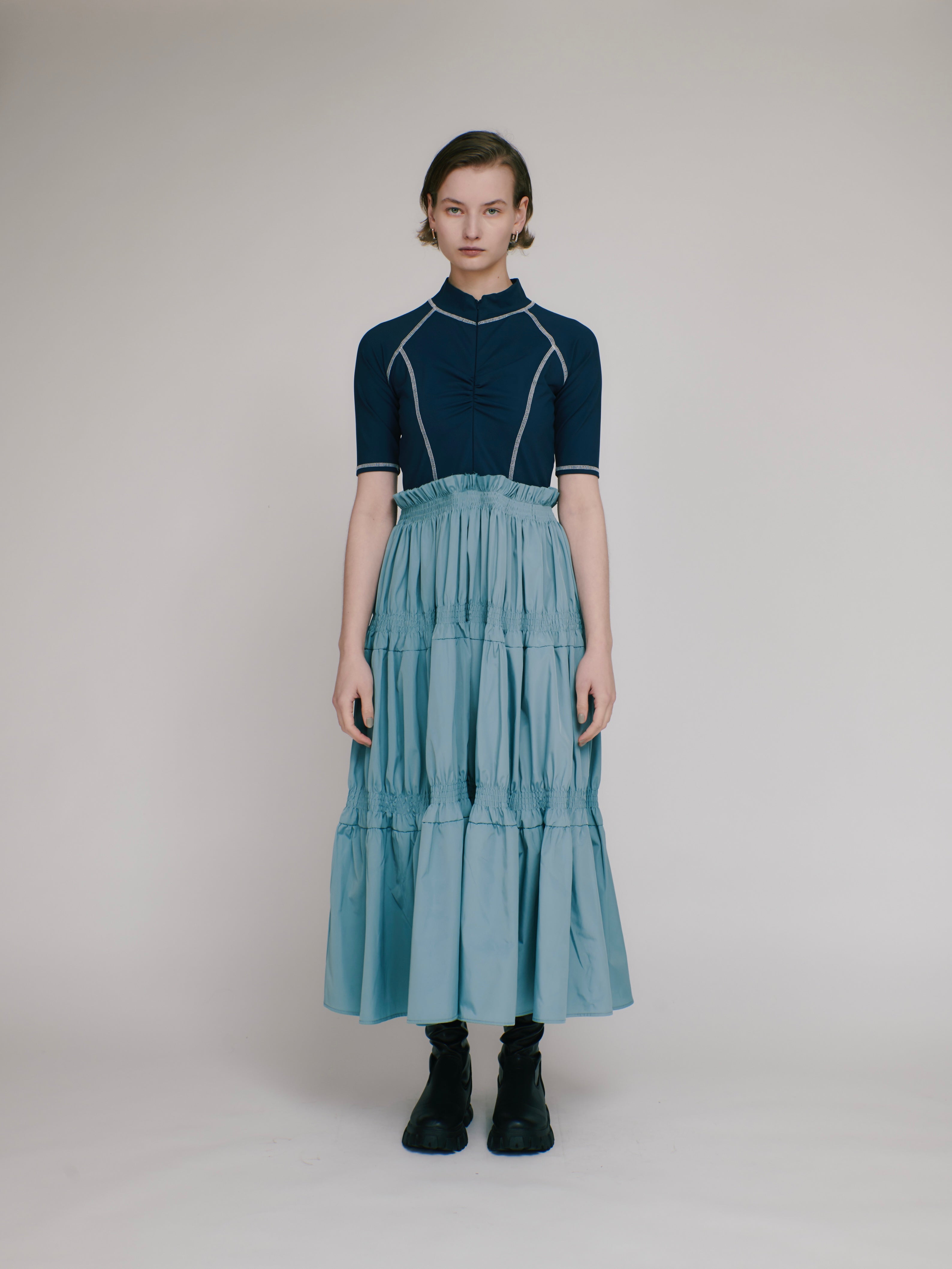 Scuba top tiered dress (navy-blue)