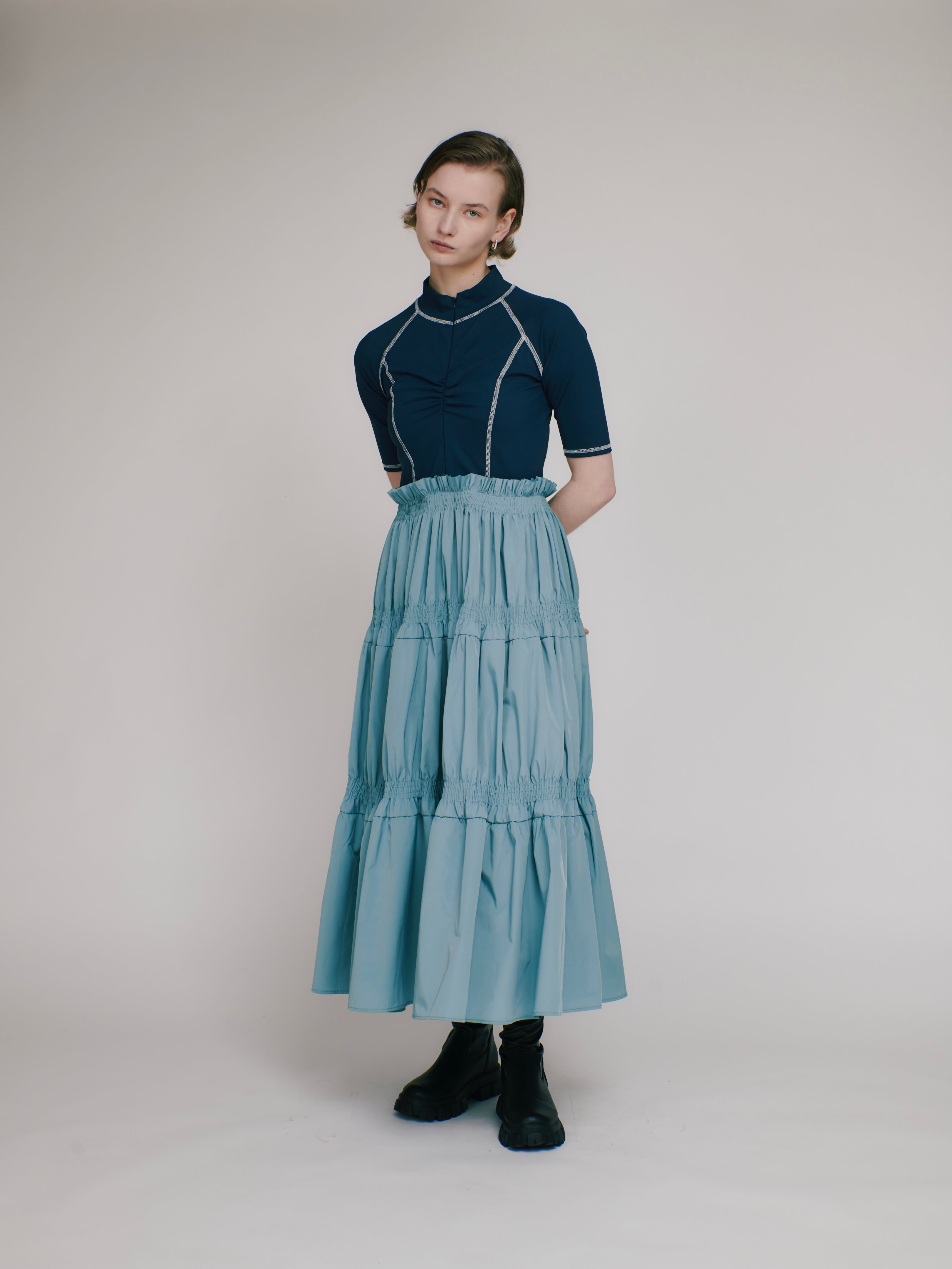 Scuba top tiered dress (navy-blue)