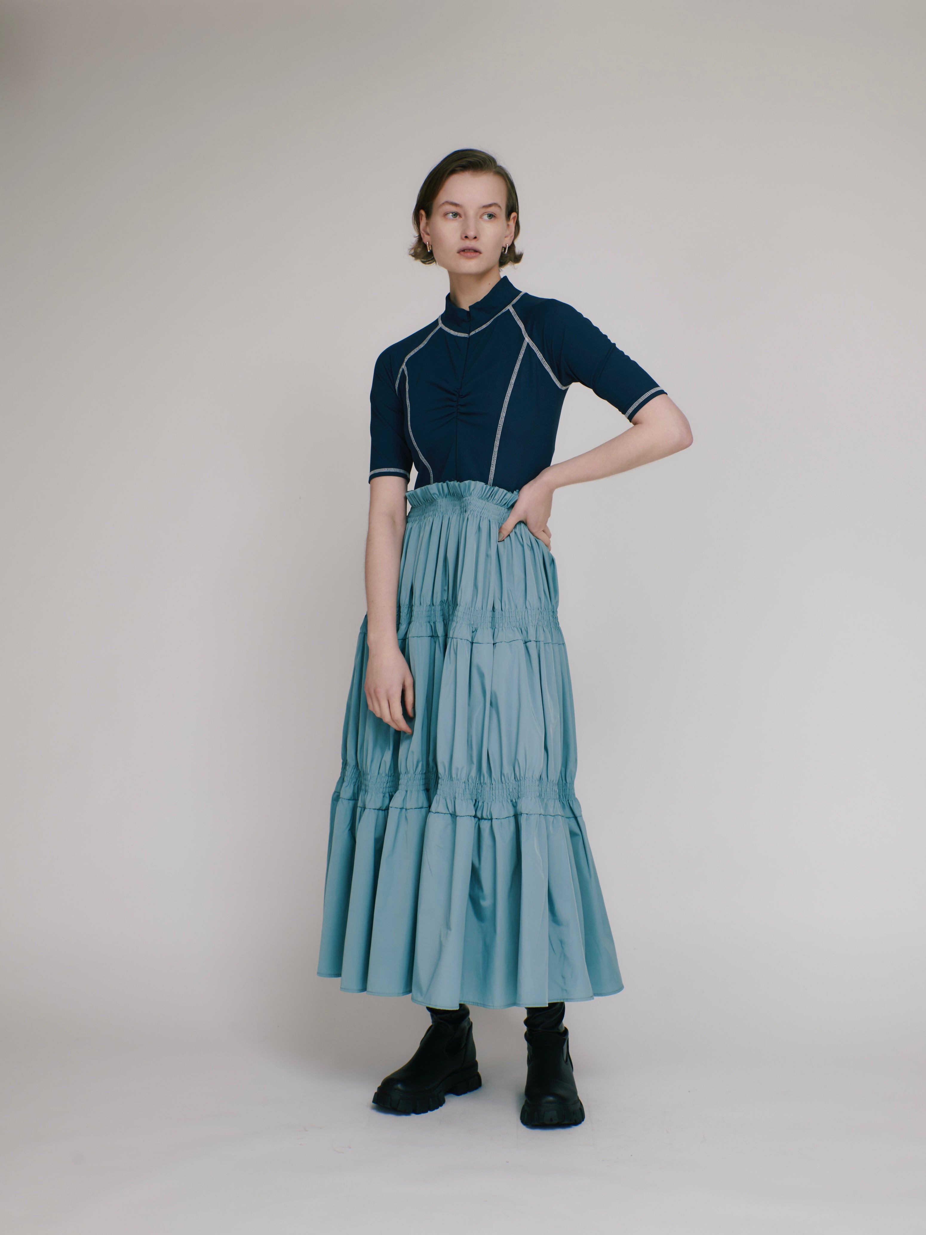 Scuba top tiered dress (navy-blue)