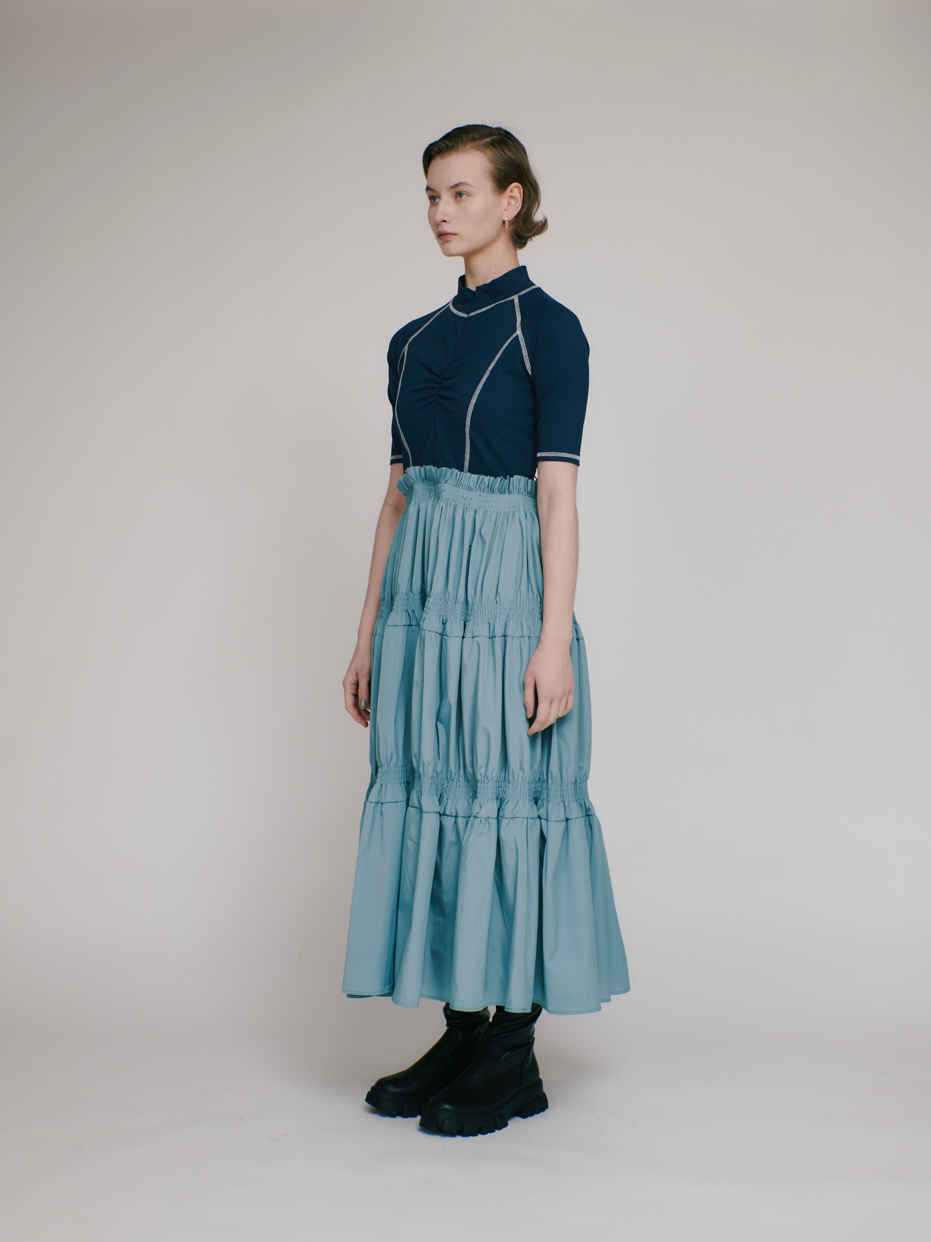 Scuba top tiered dress (navy-blue)