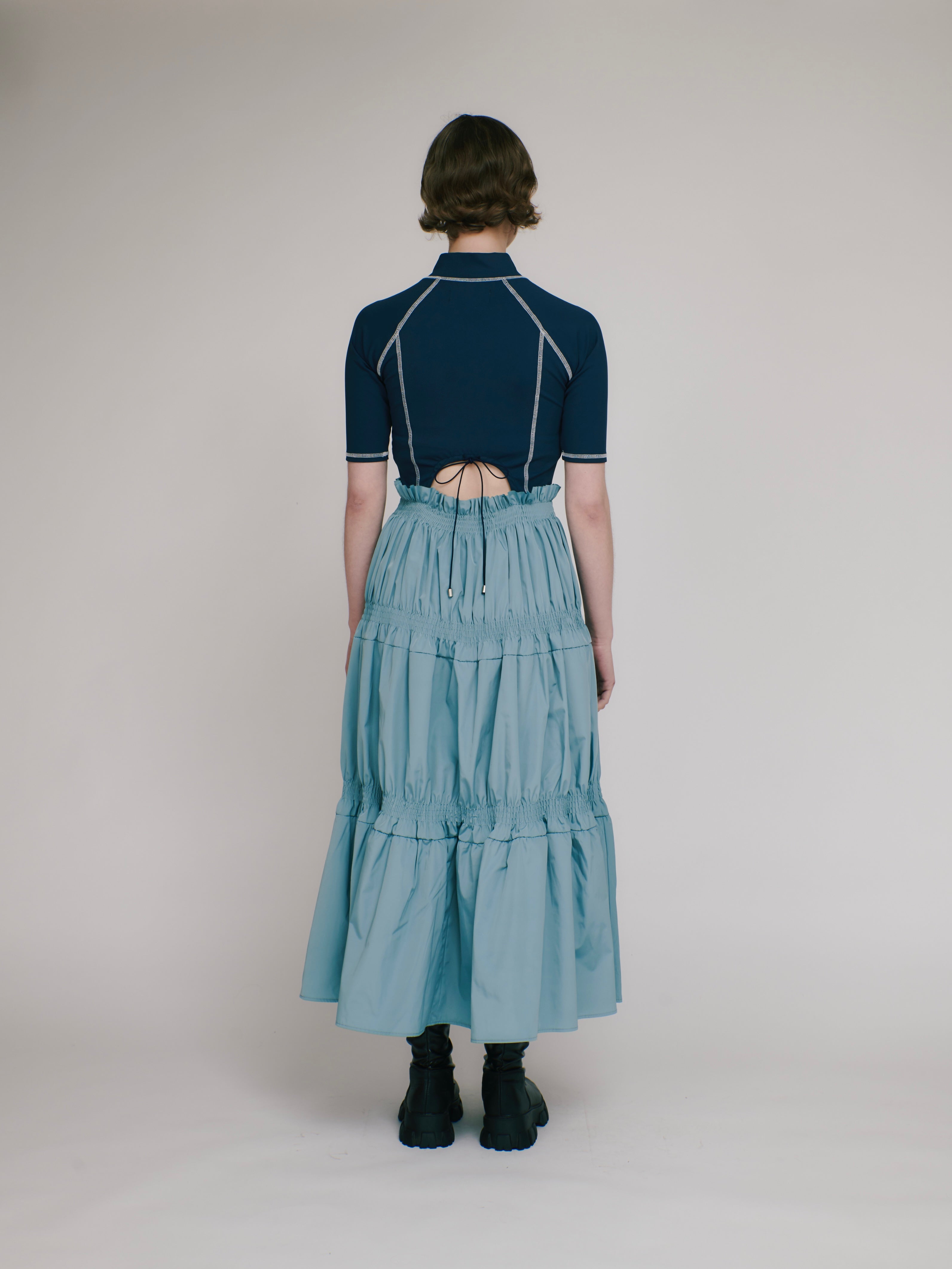 Scuba top tiered dress (navy-blue)
