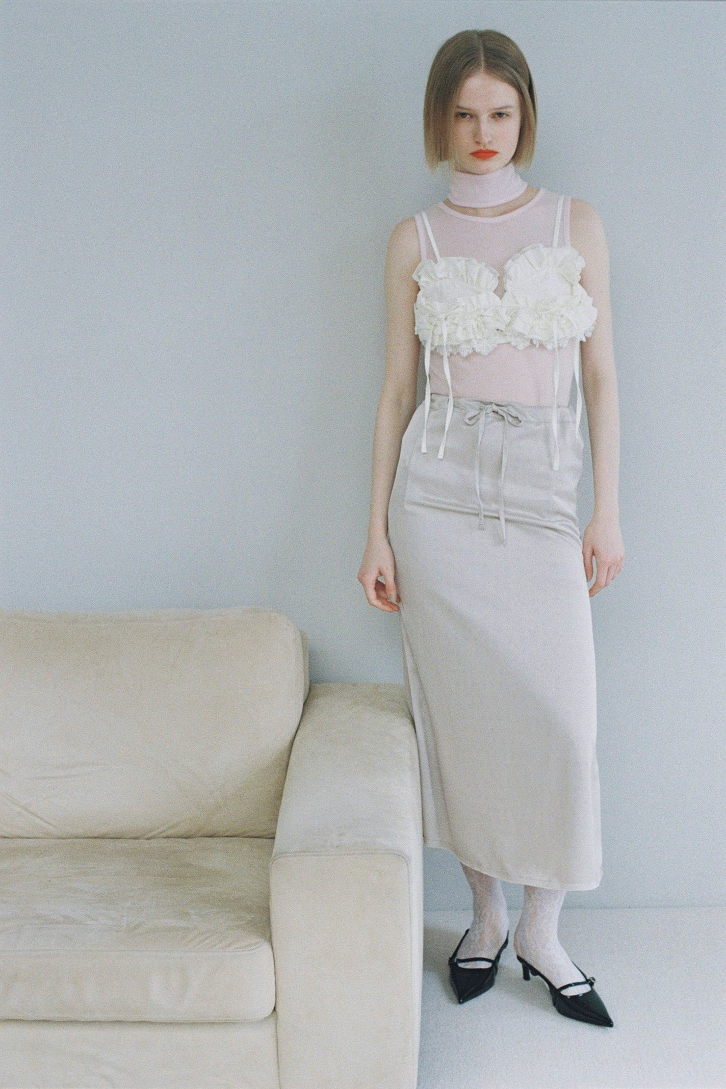 2way dots satin skirt (champagne)