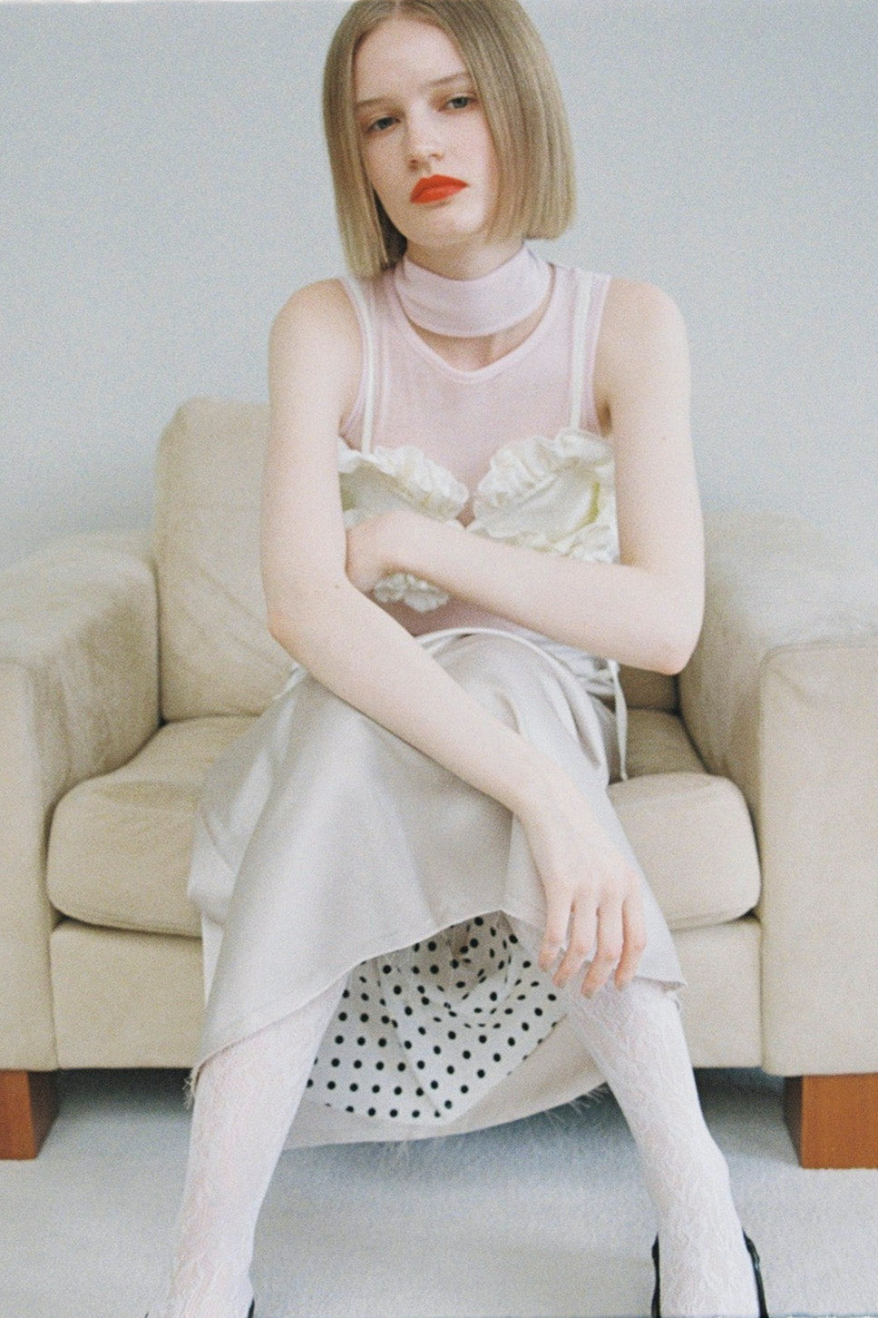 2way dots satin skirt (champagne)