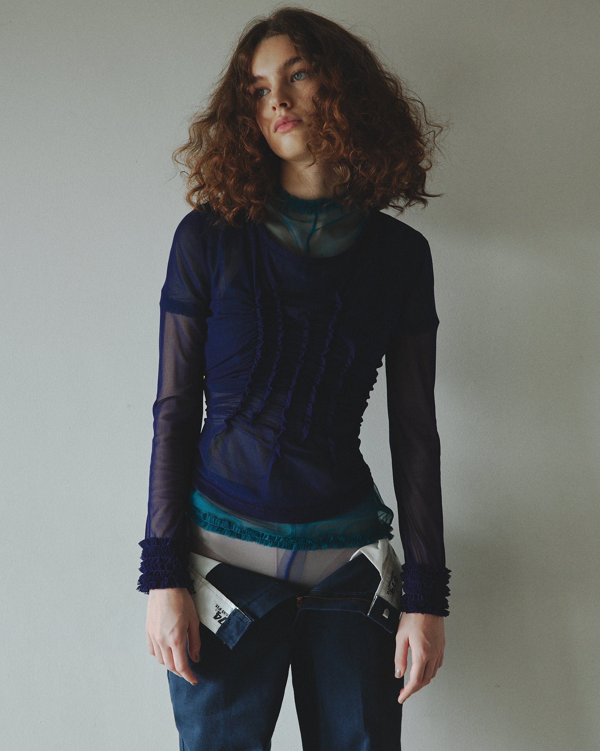 4way layered sheer top (blue×turquoise)