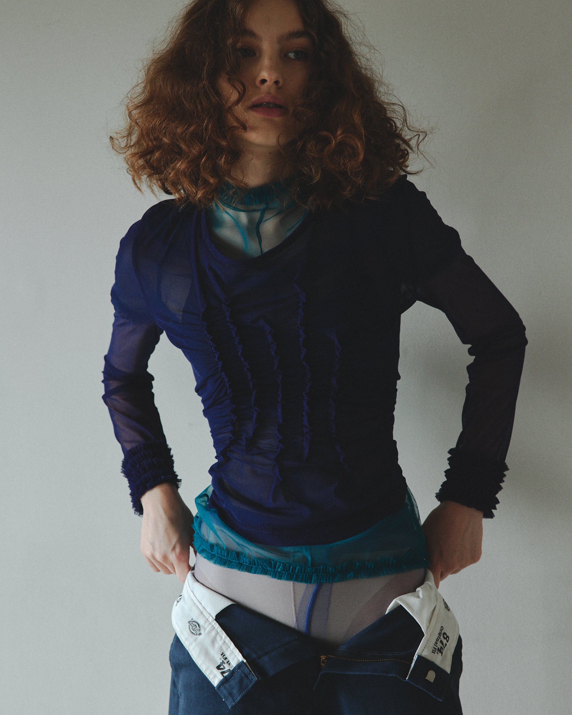 4way layered sheer top (blue×turquoise)