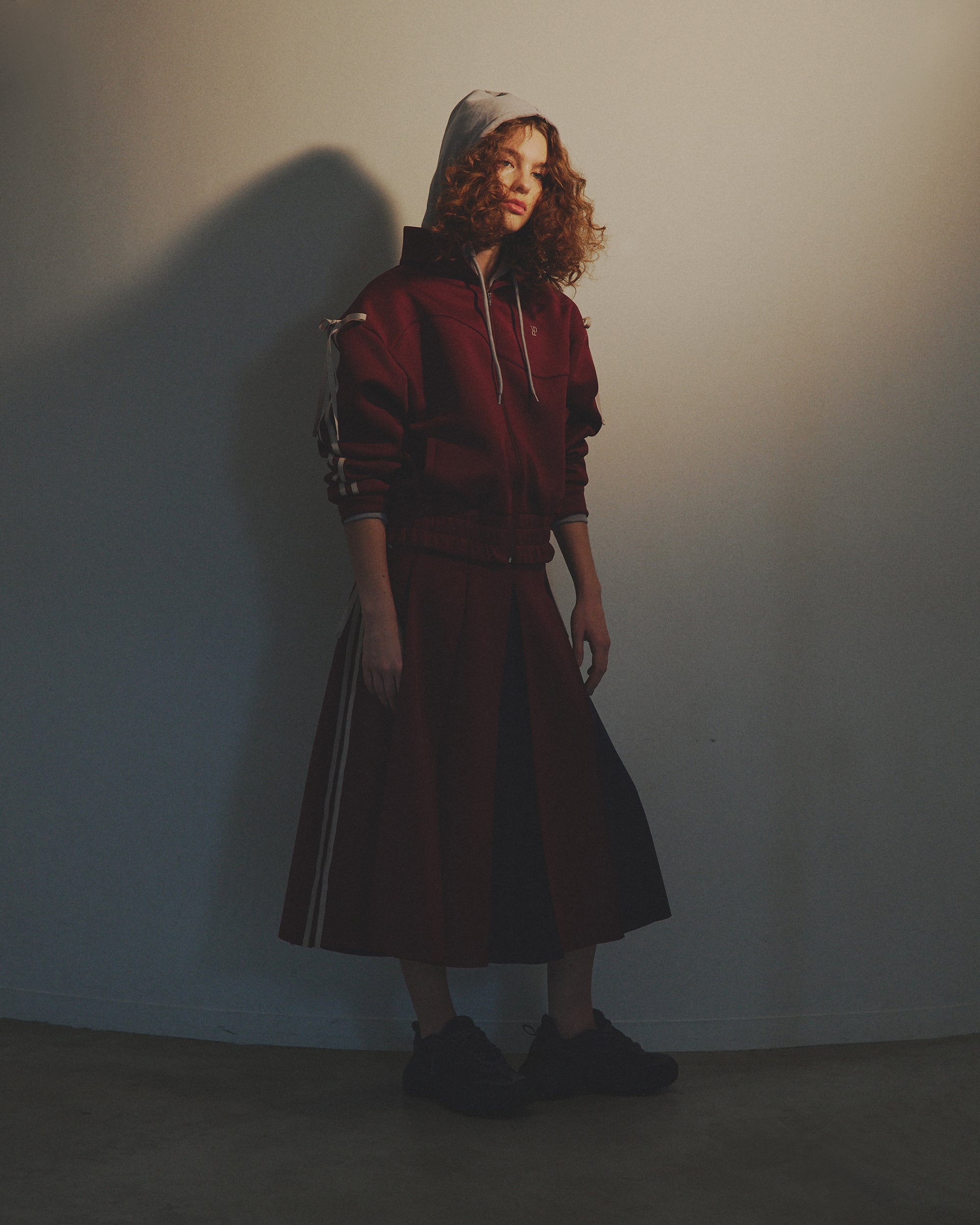 Layered waist jersey skirt (red)