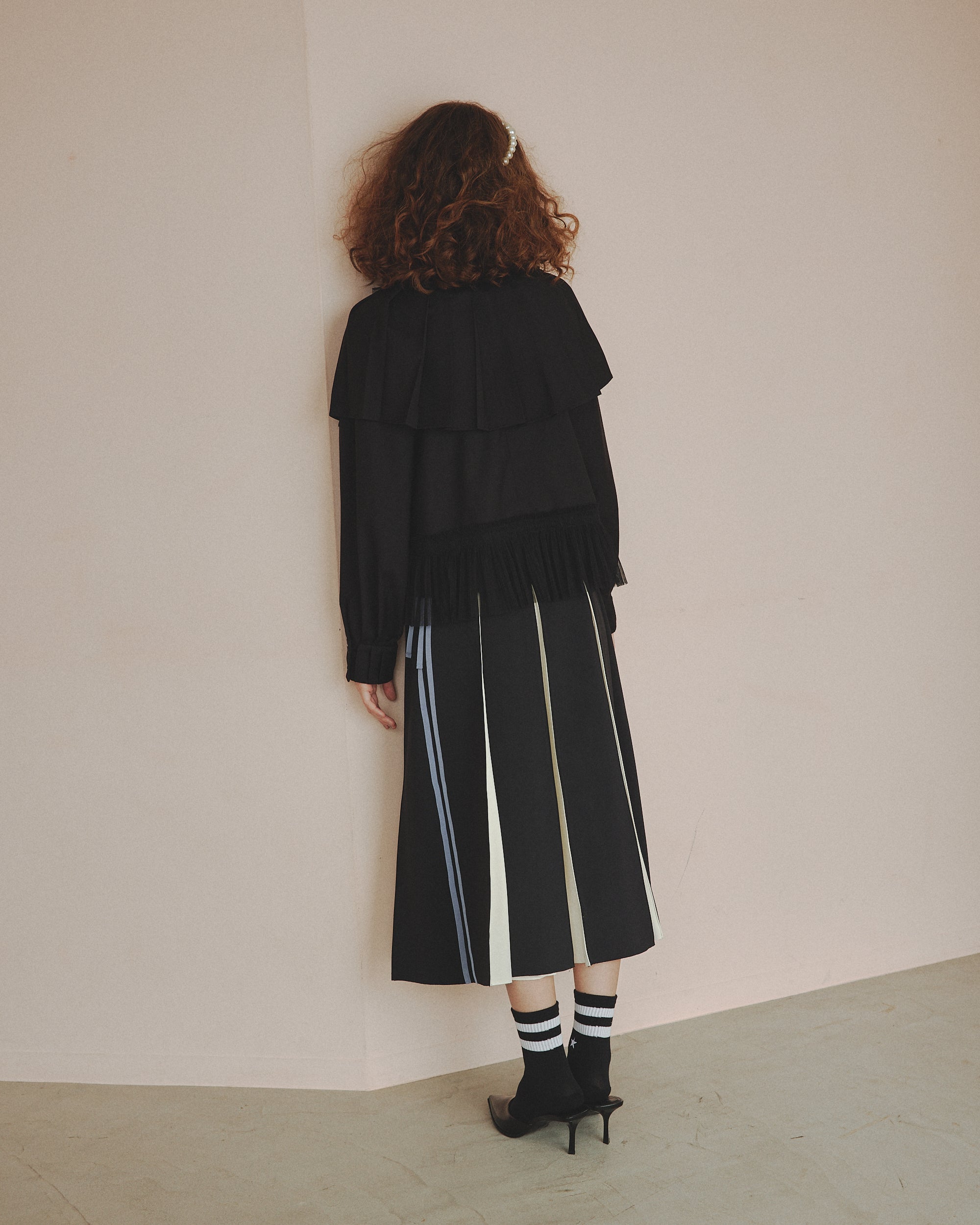 Layered waist jersey skirt (black)