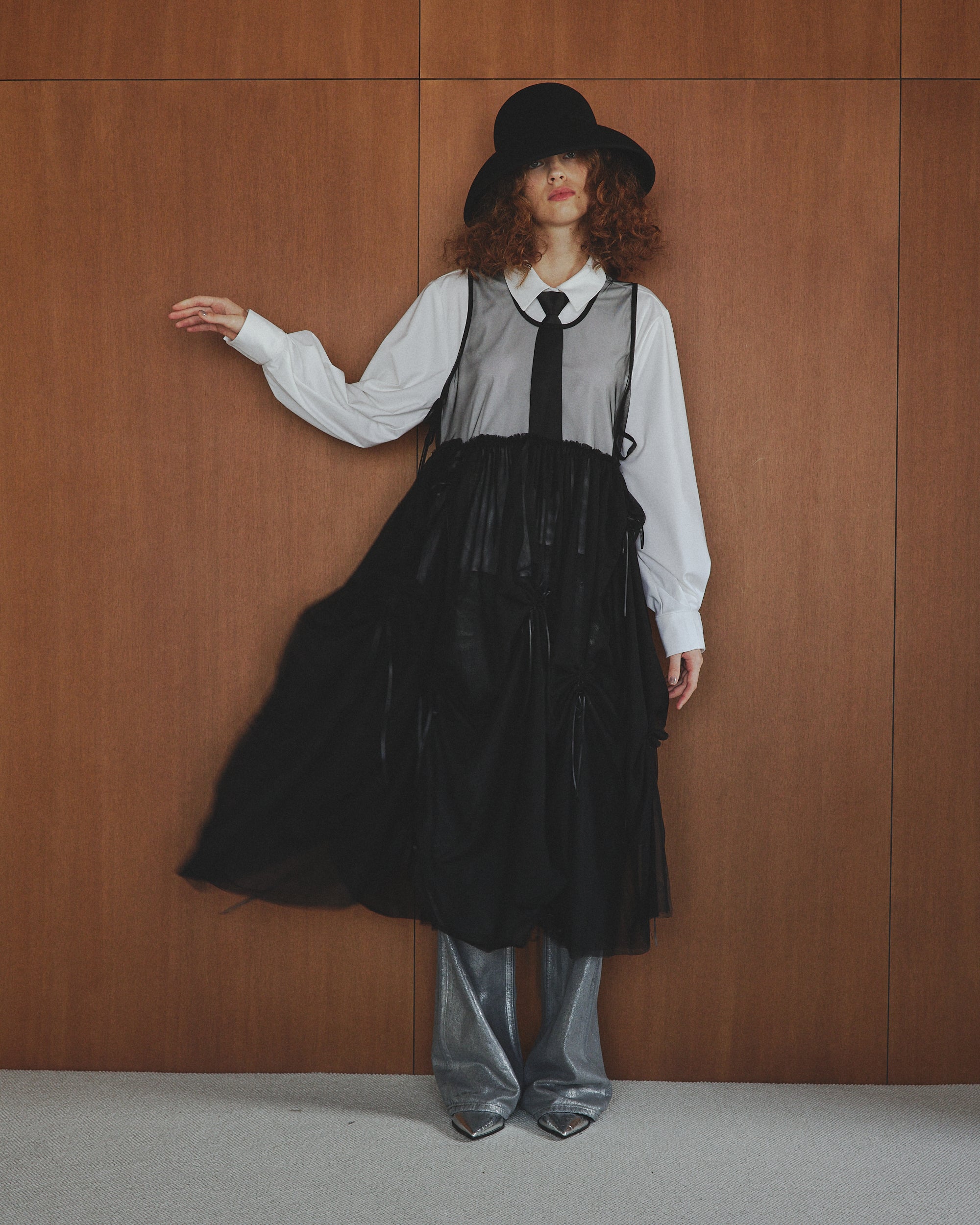 Tulle ribbon dress (black)