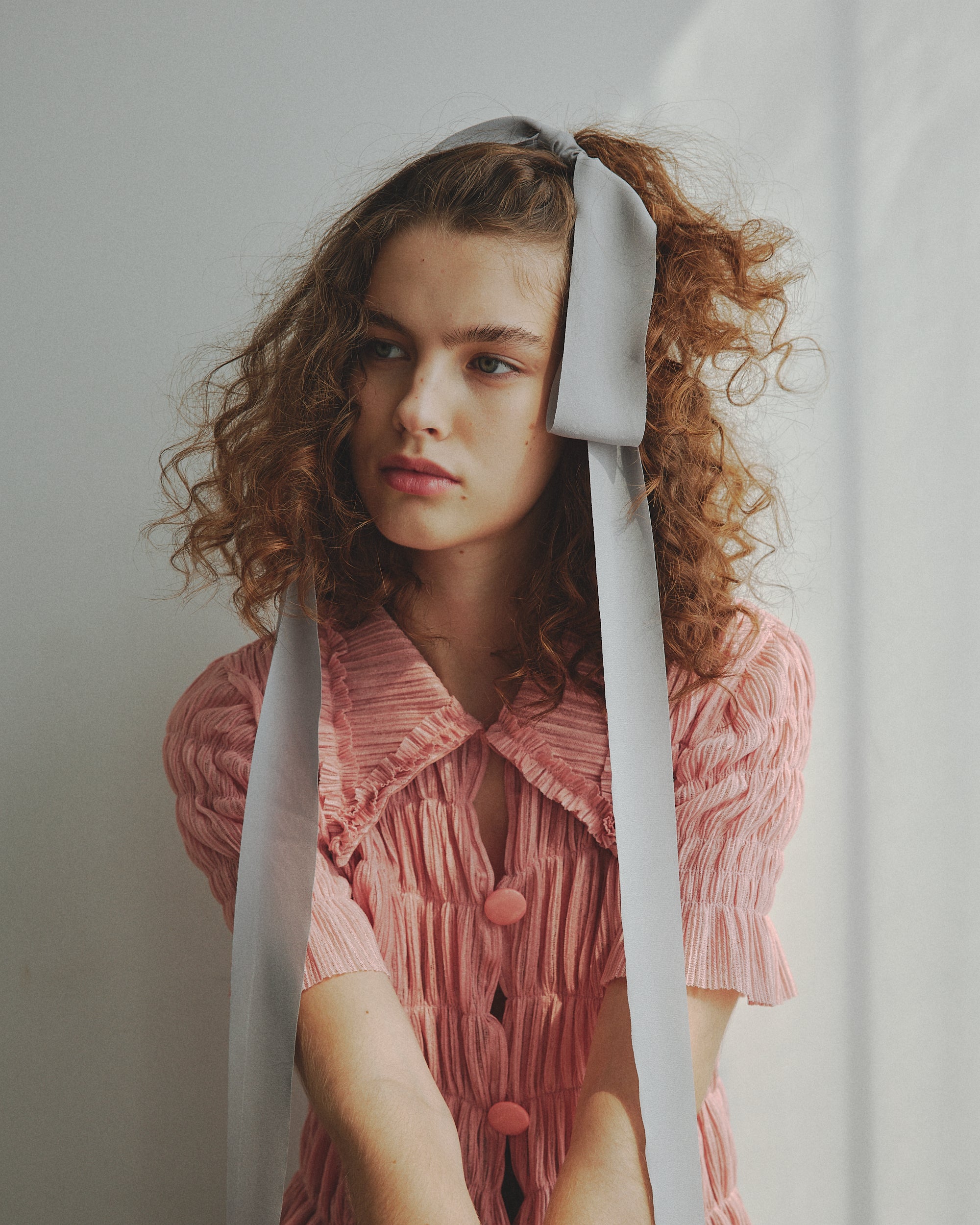 Shirring sheer shirt (pink)