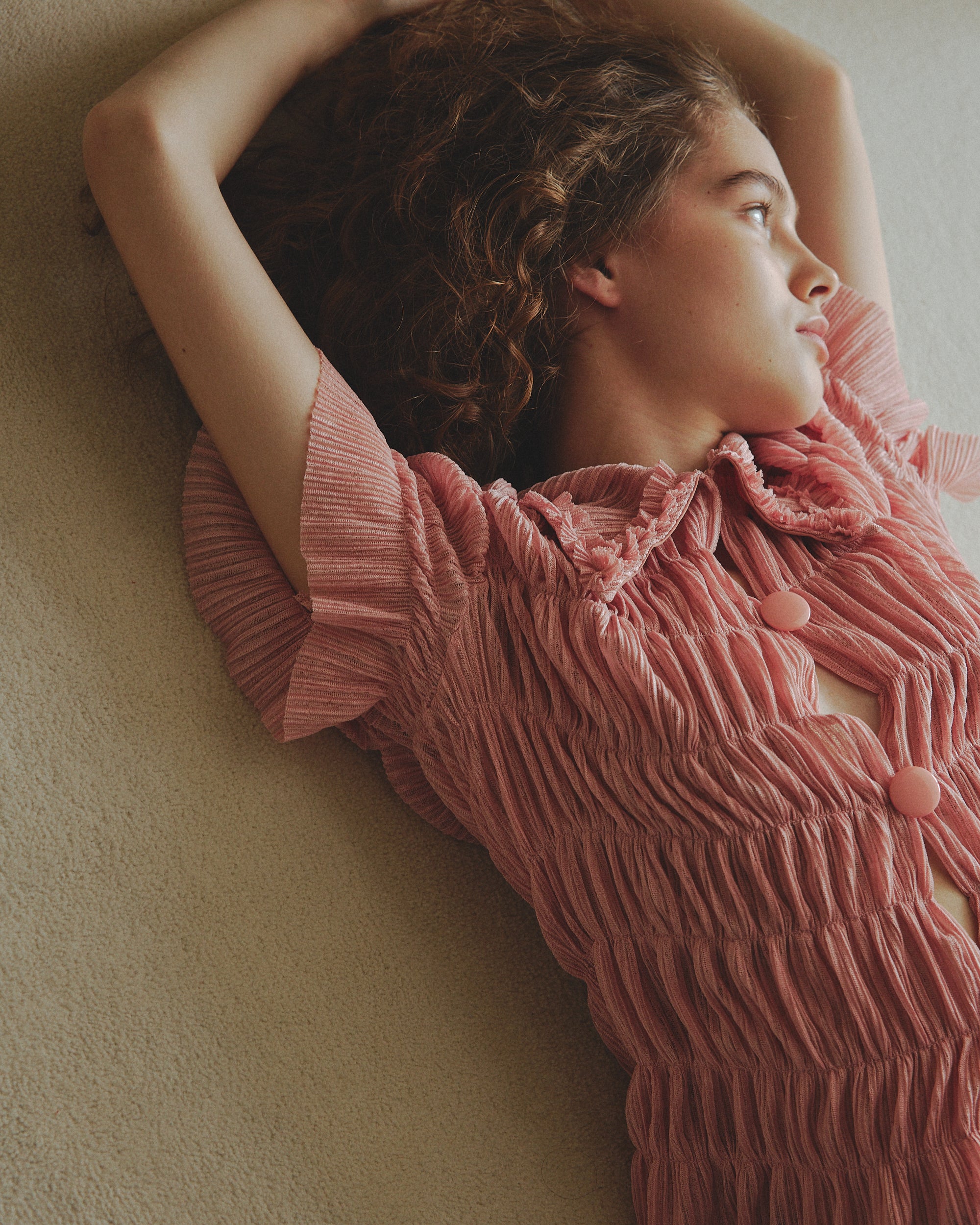 Shirring sheer shirt (pink)