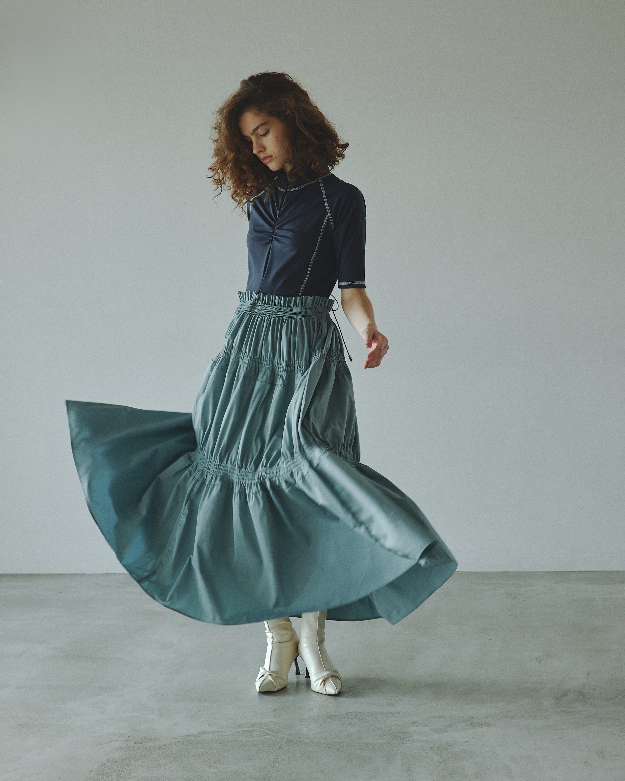 Scuba top tiered dress (navy-blue)
