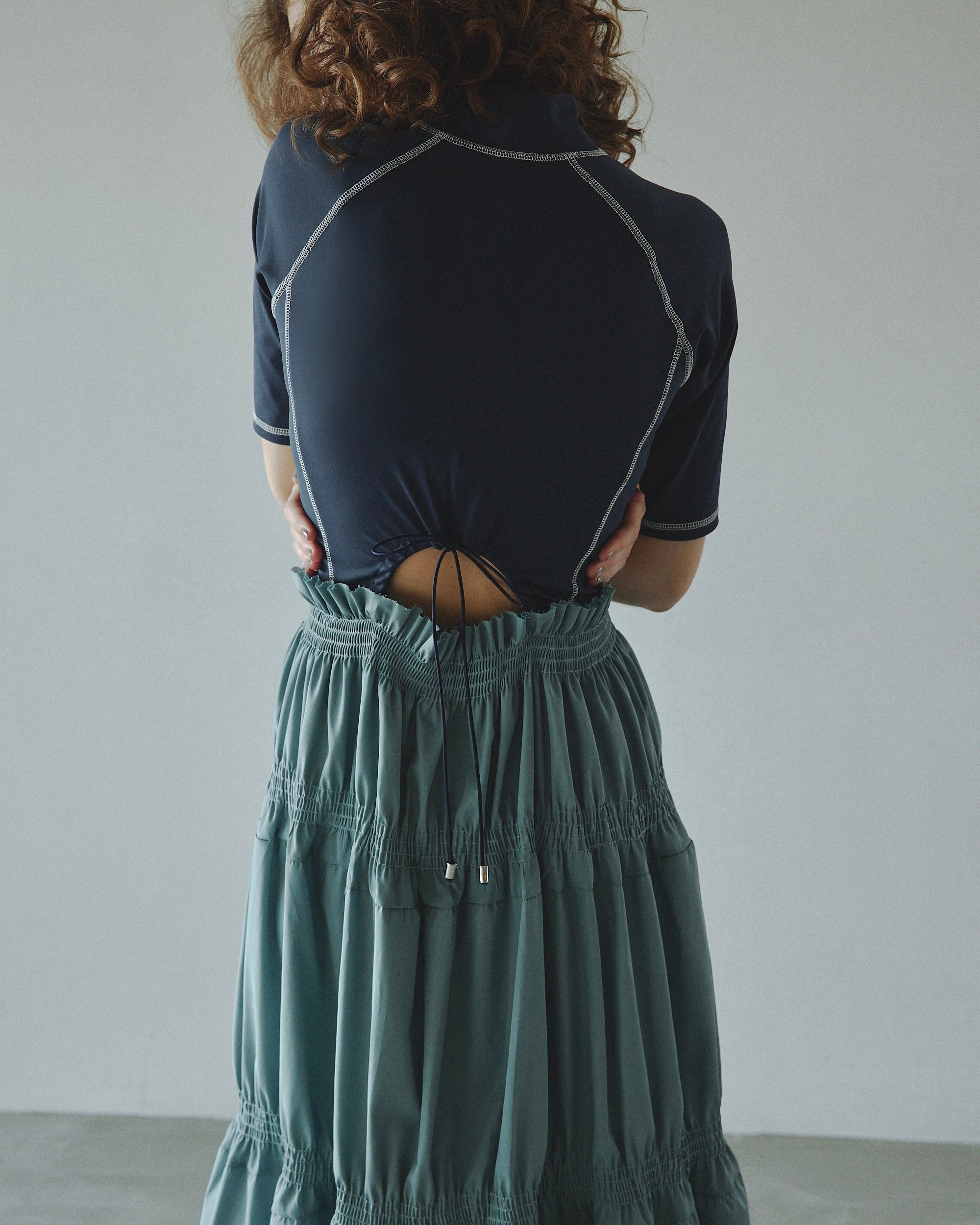 Scuba top tiered dress (navy-blue)
