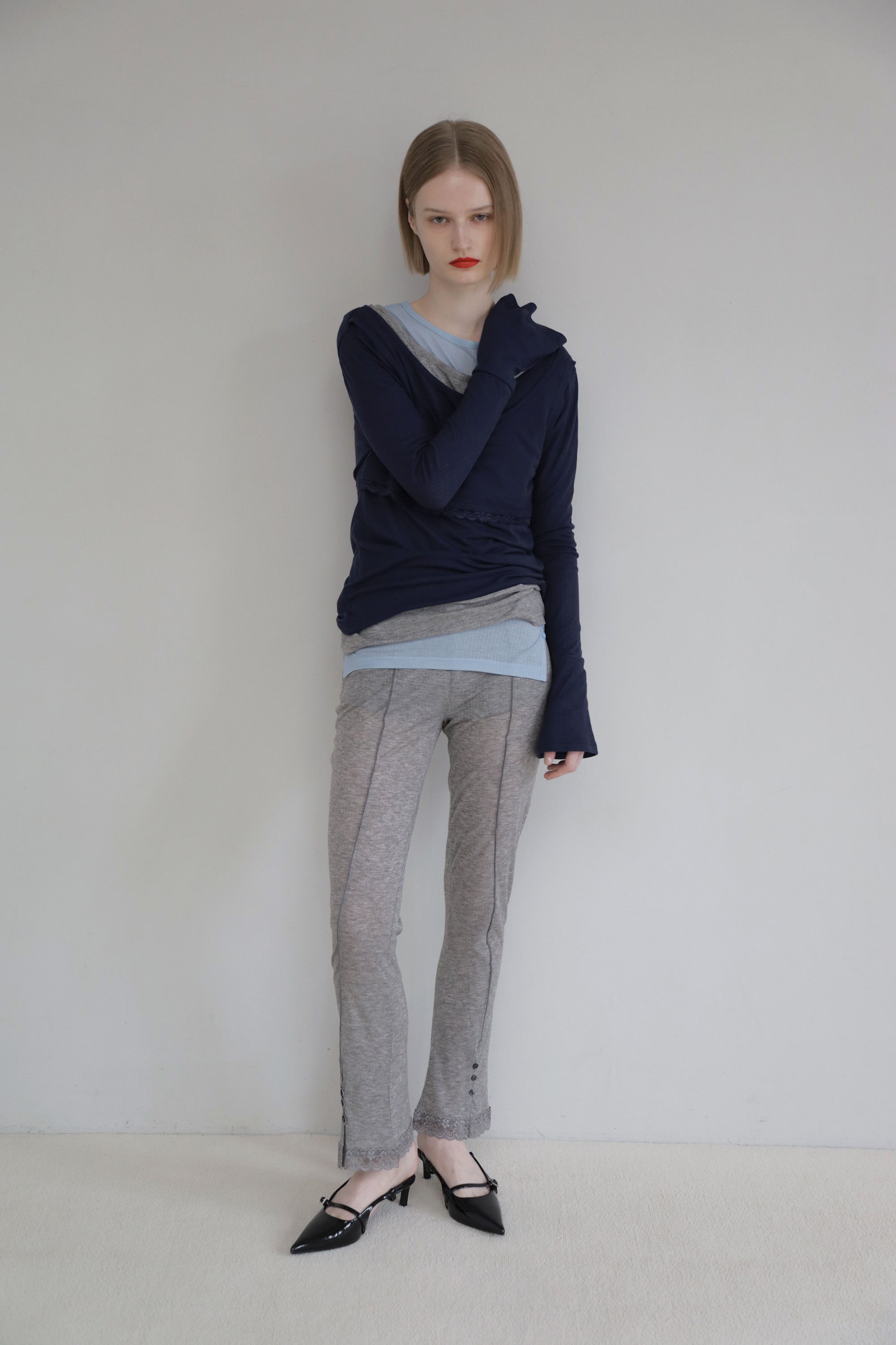 Rib sheer pants (gray)