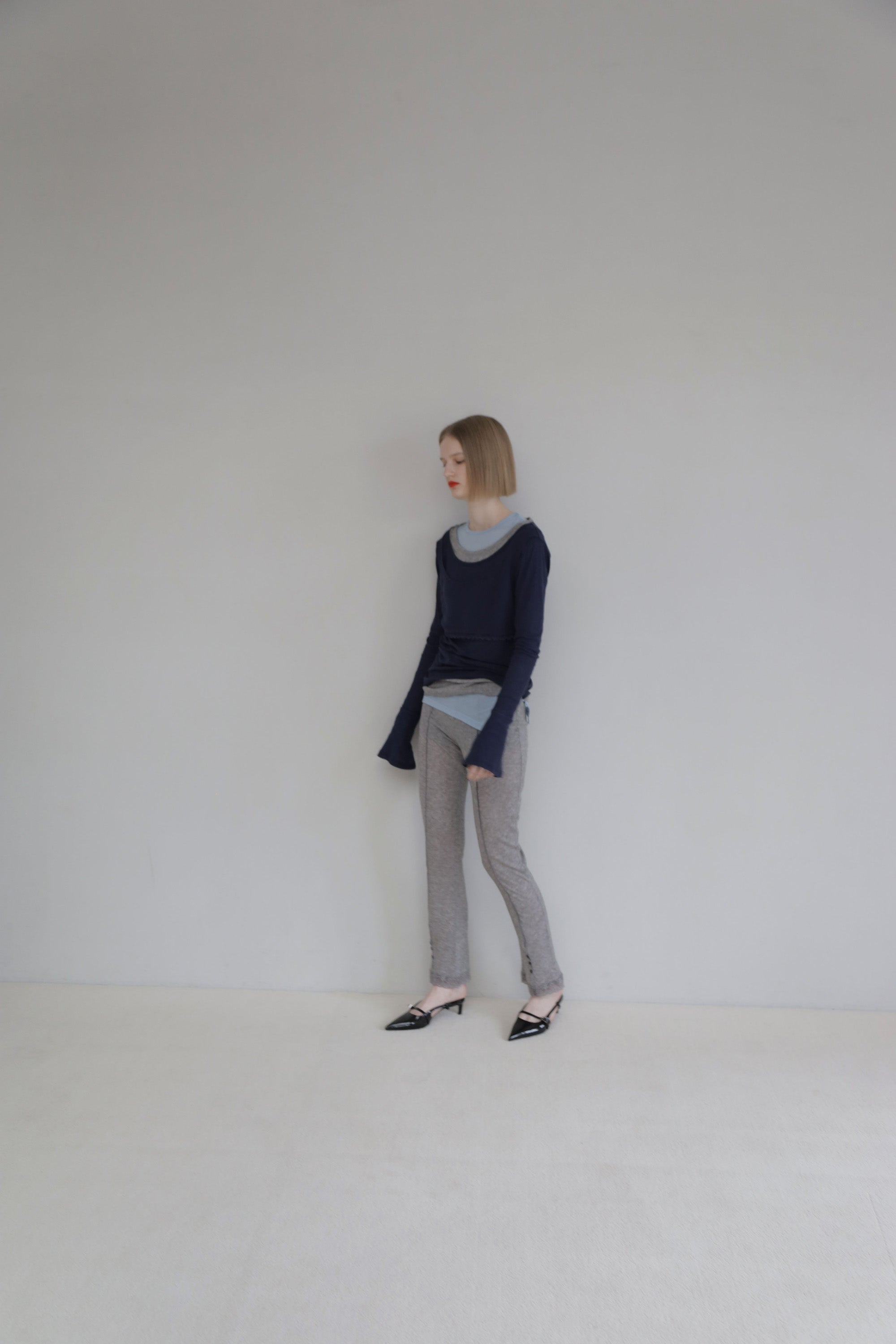 Rib sheer pants (gray)