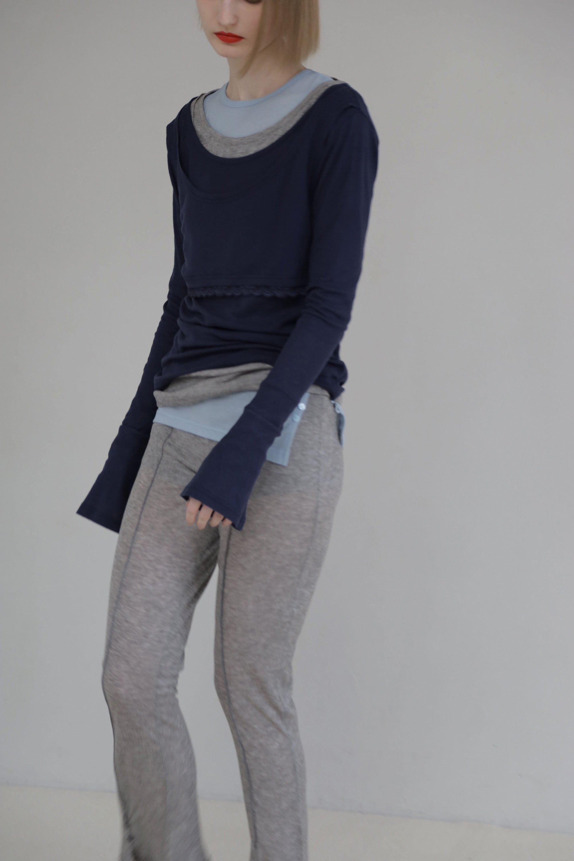 Rib sheer pants (gray)