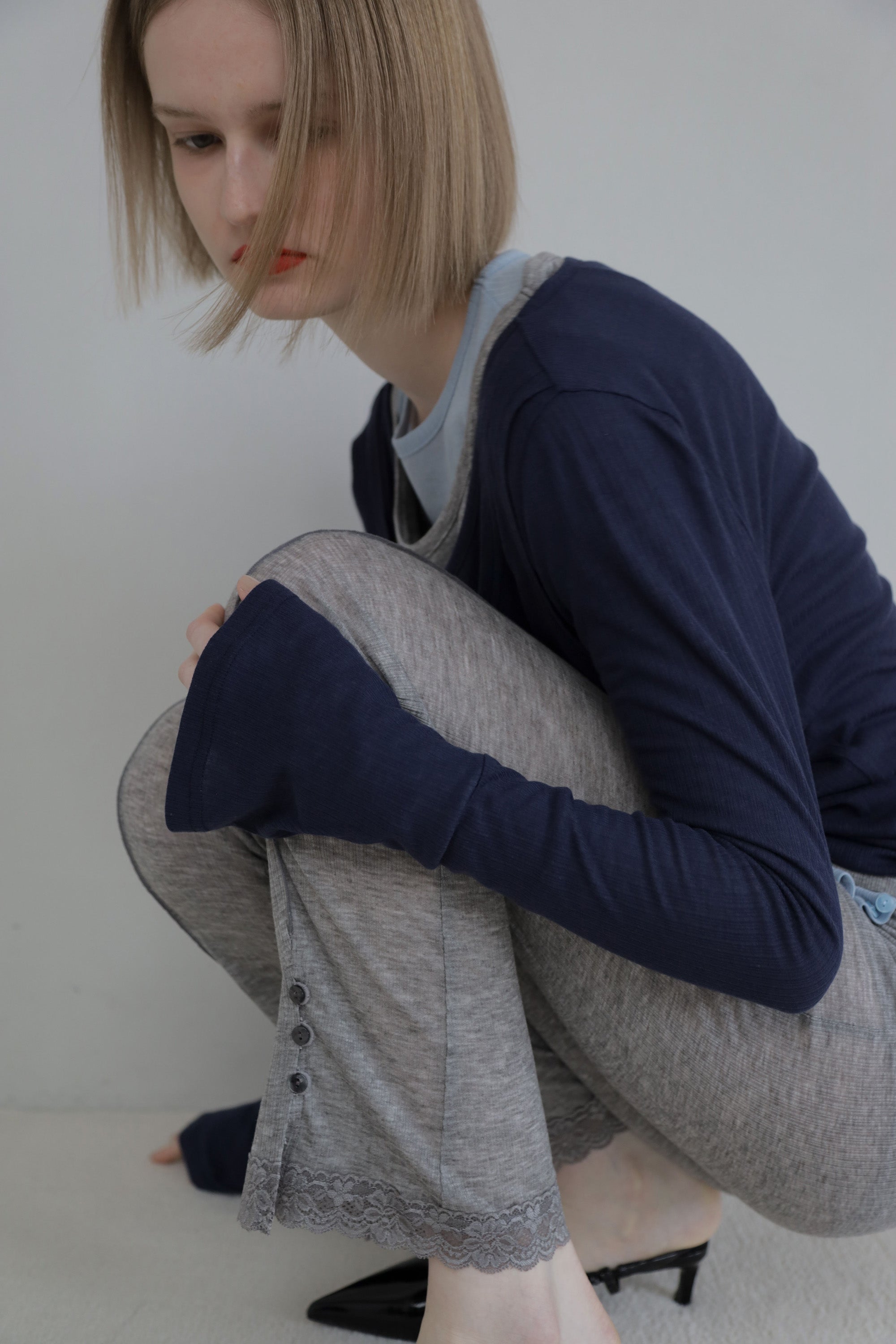 Rib sheer pants (gray)