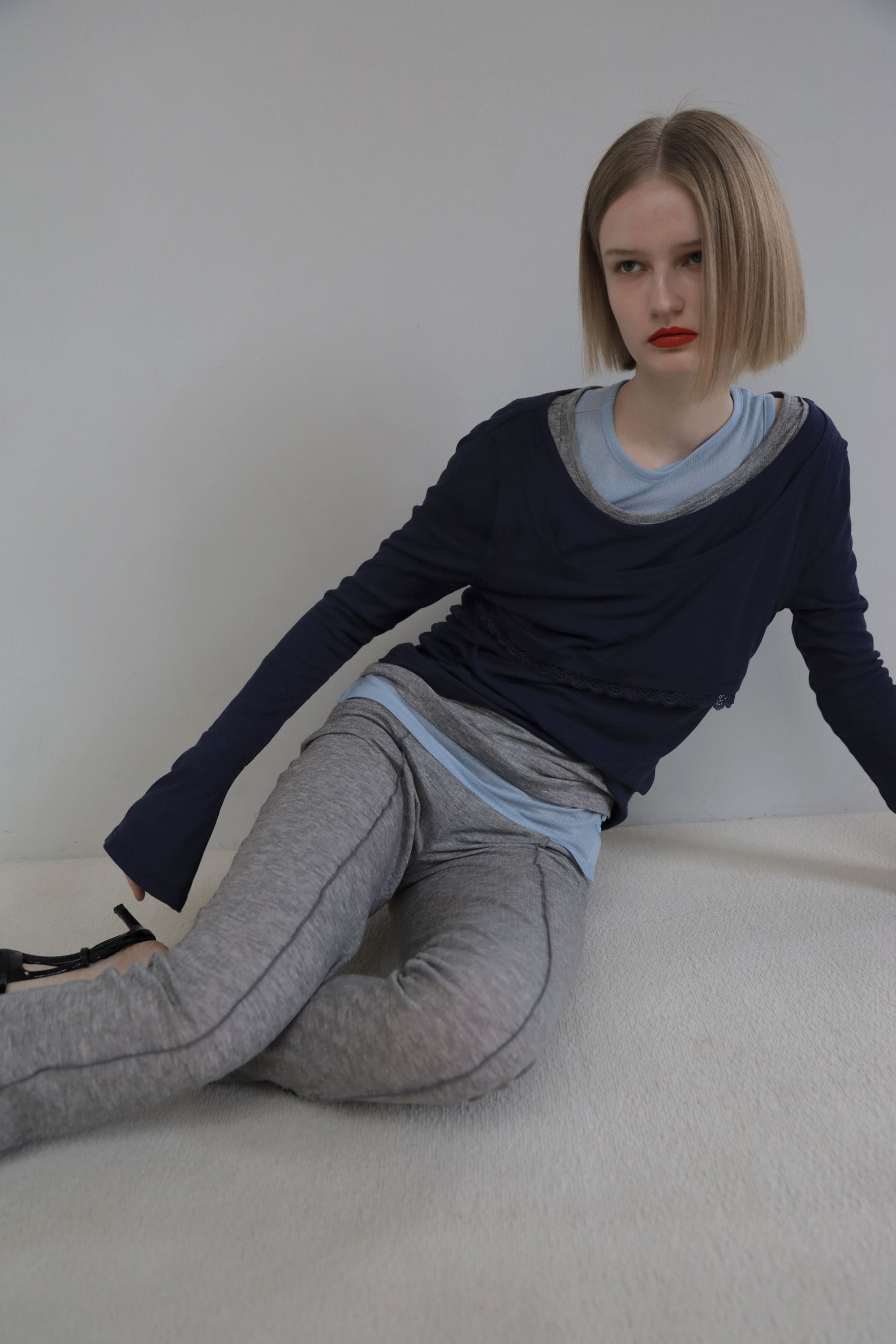 Rib sheer tops (navy)