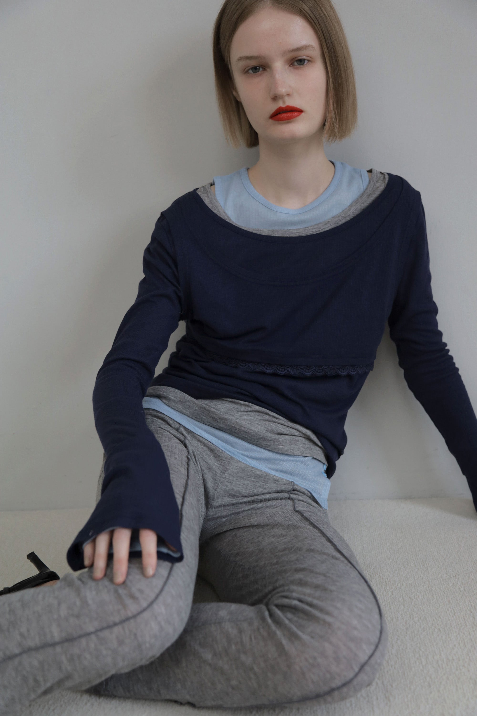 Rib sheer pants (gray)