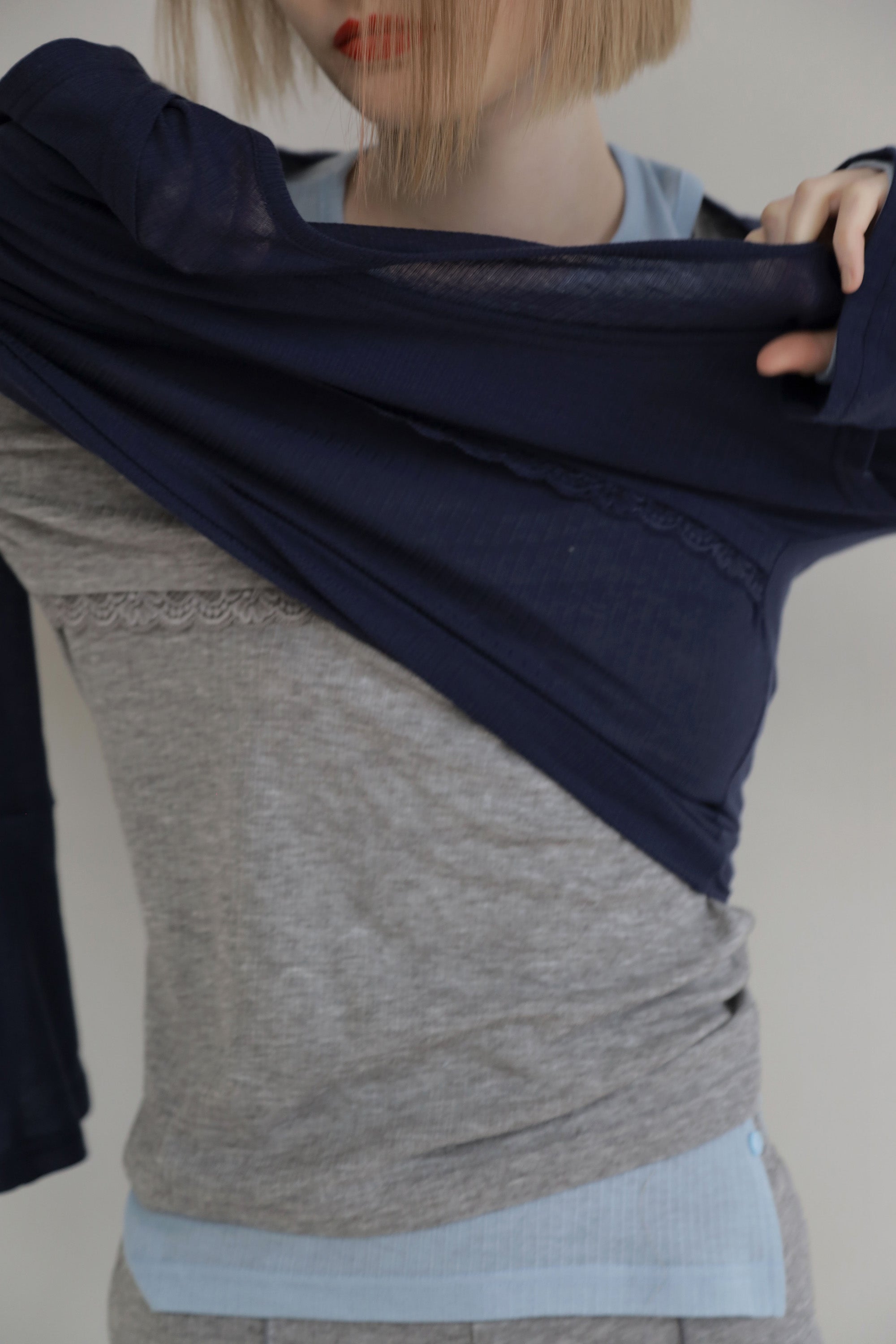 Rib sheer tops (navy)