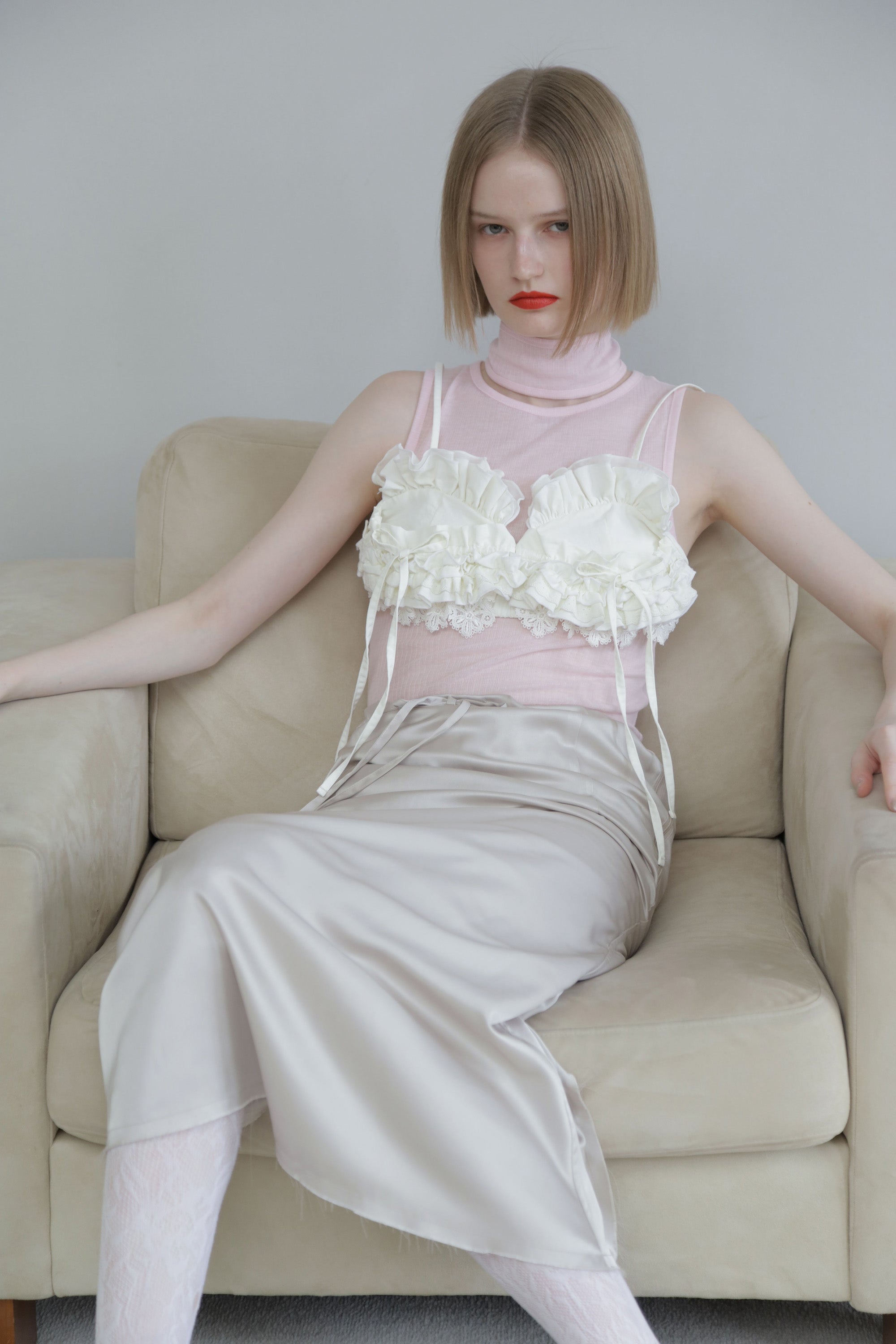 2way dots satin skirt (champagne)
