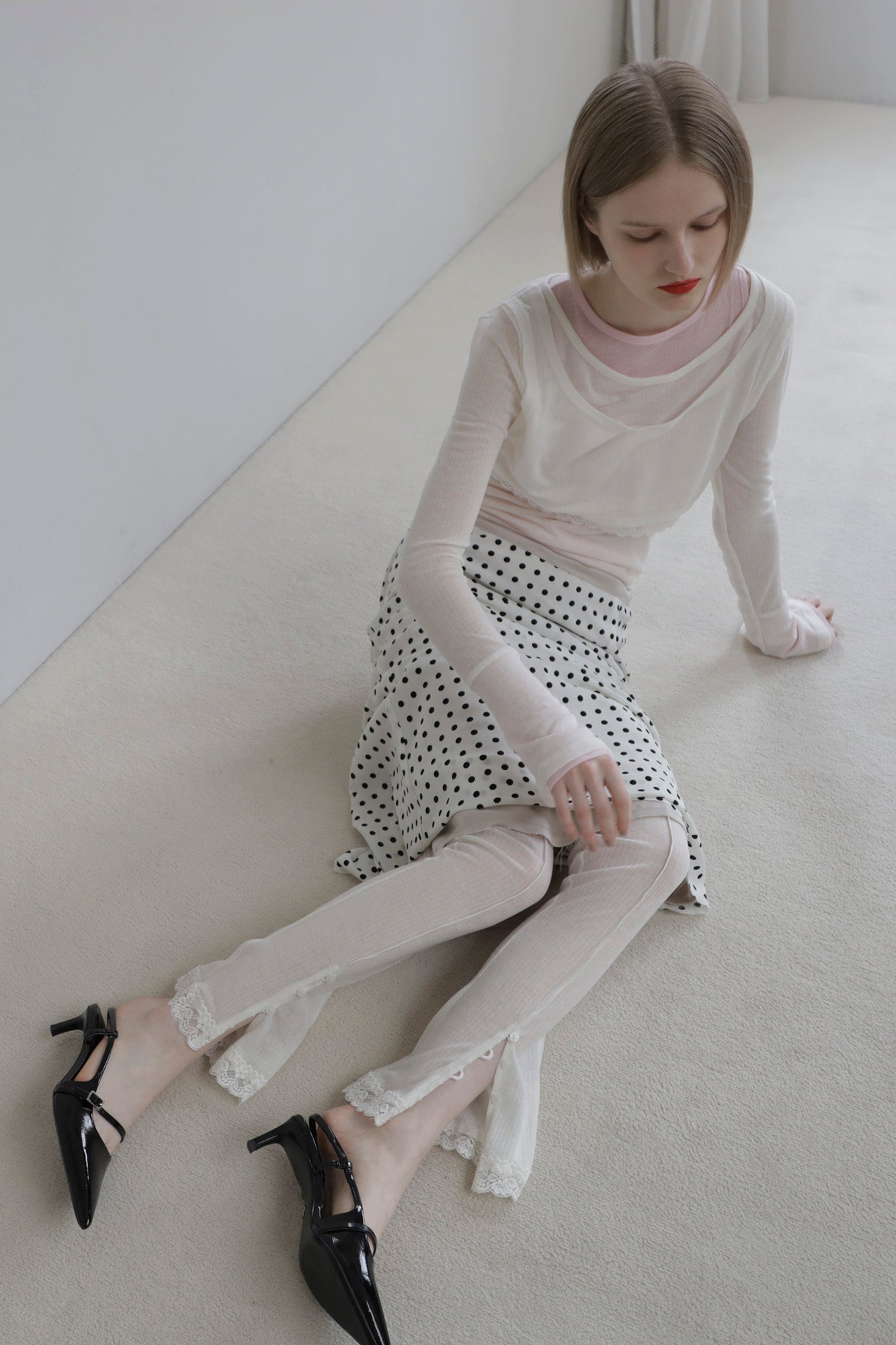 Rib sheer pants (off white)