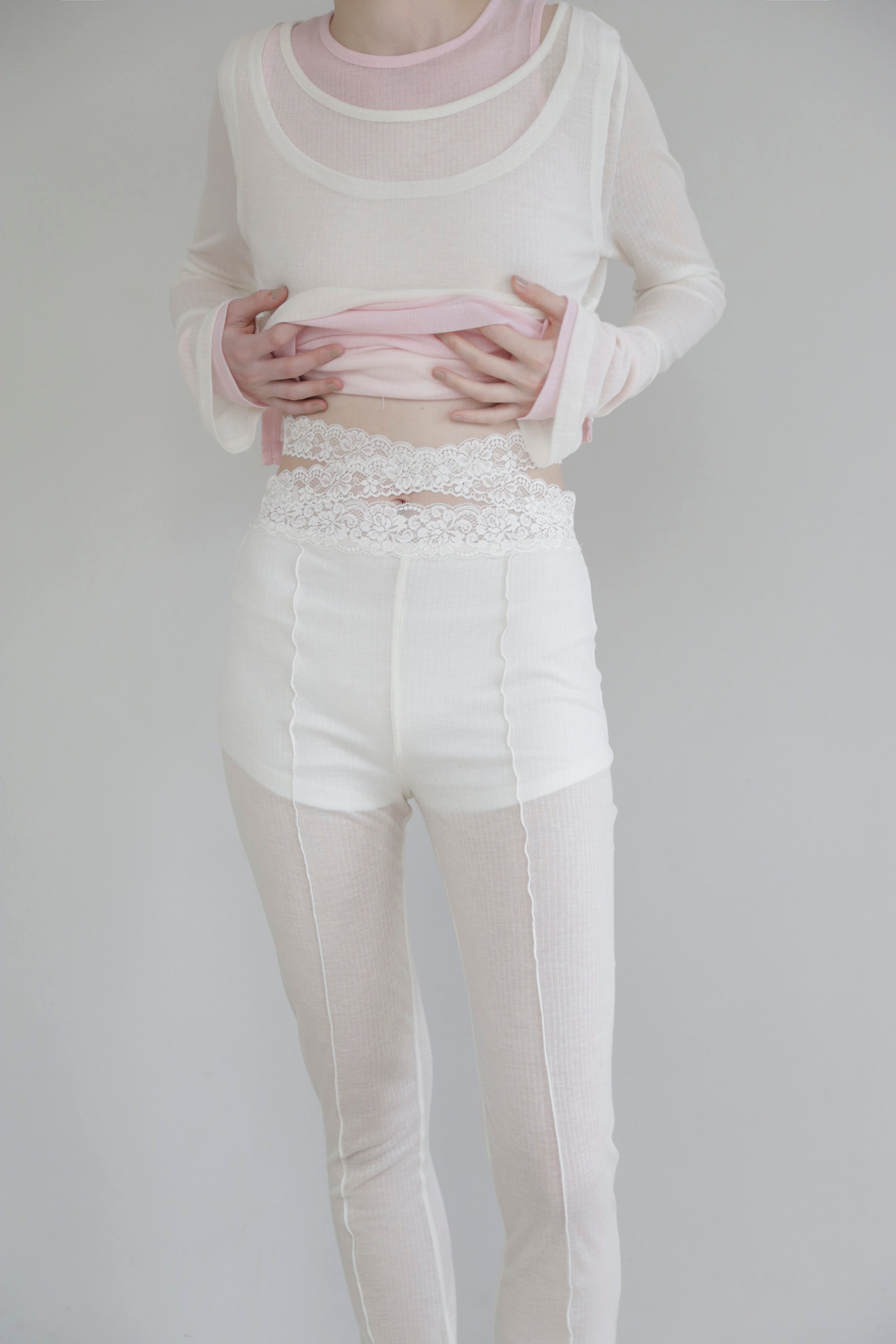 Rib sheer pants (off white)