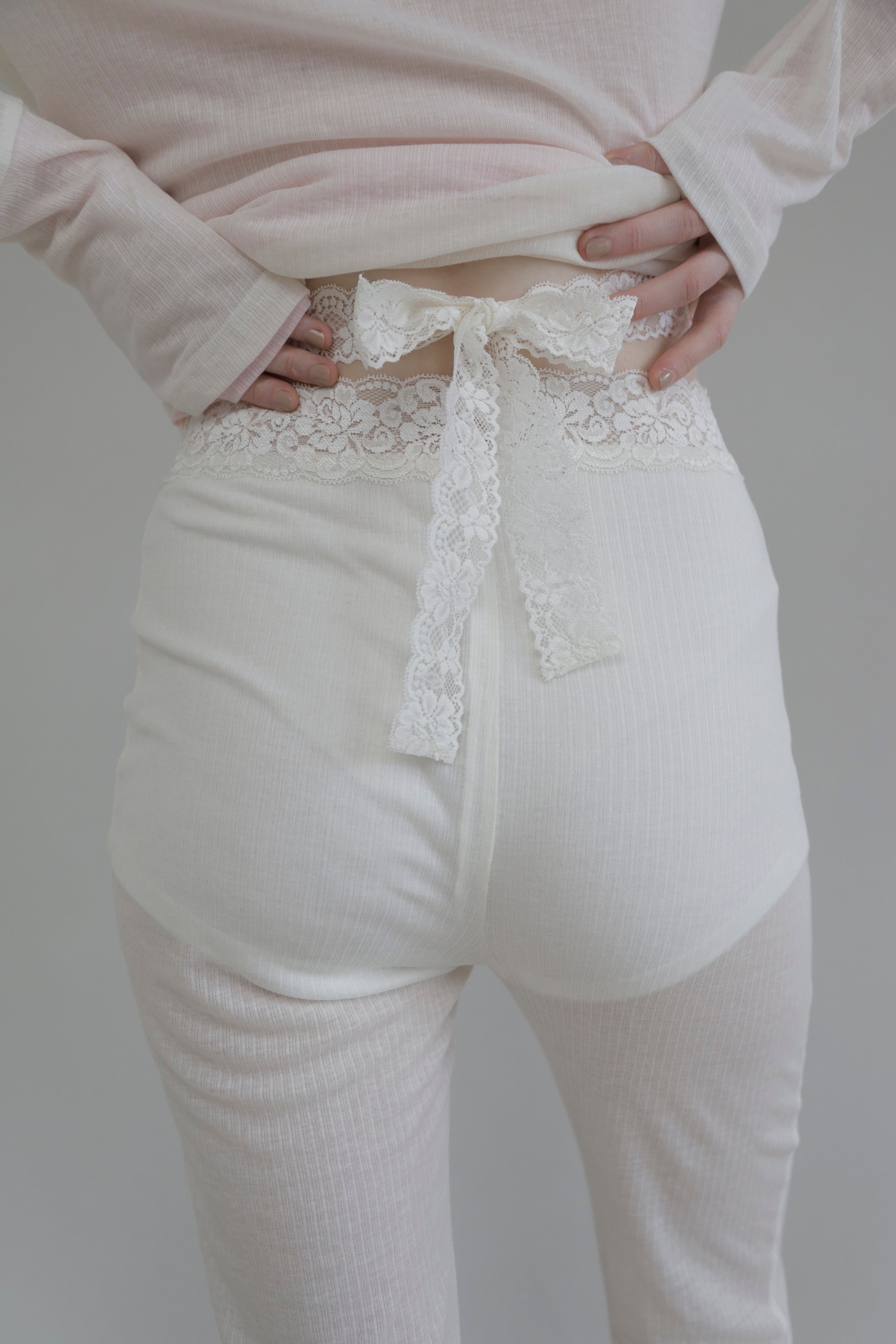 Rib sheer pants (off white)