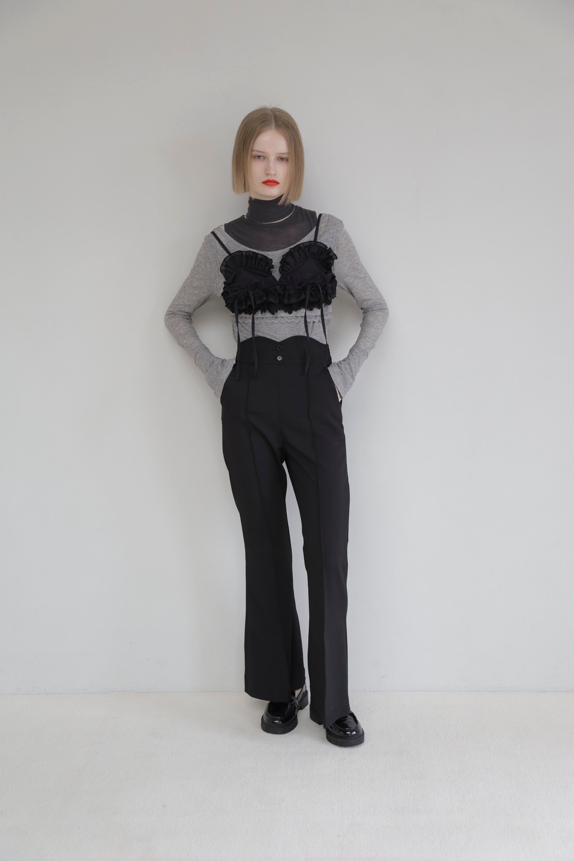 Rib sheer tops (gray)